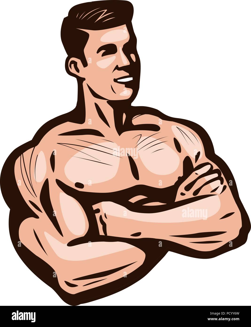 Bodybuilder Mann, Vector Illustration. Fitnessstudio, Sport Club Logo Stock Vektor