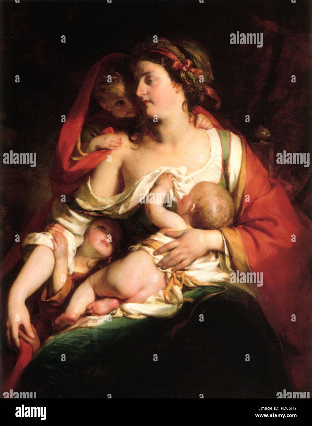 Amerling Friedrich von Mutter und Kinden. Stockfoto