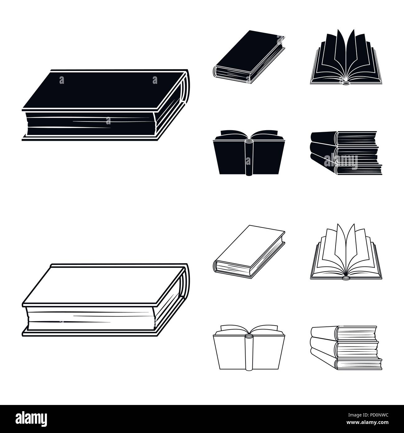 Verschiedene Arten von Büchern. Bücher set Sammlung Icons in Schwarz, Outline style Vektor Symbol lieferbar Abbildung. Stock Vektor