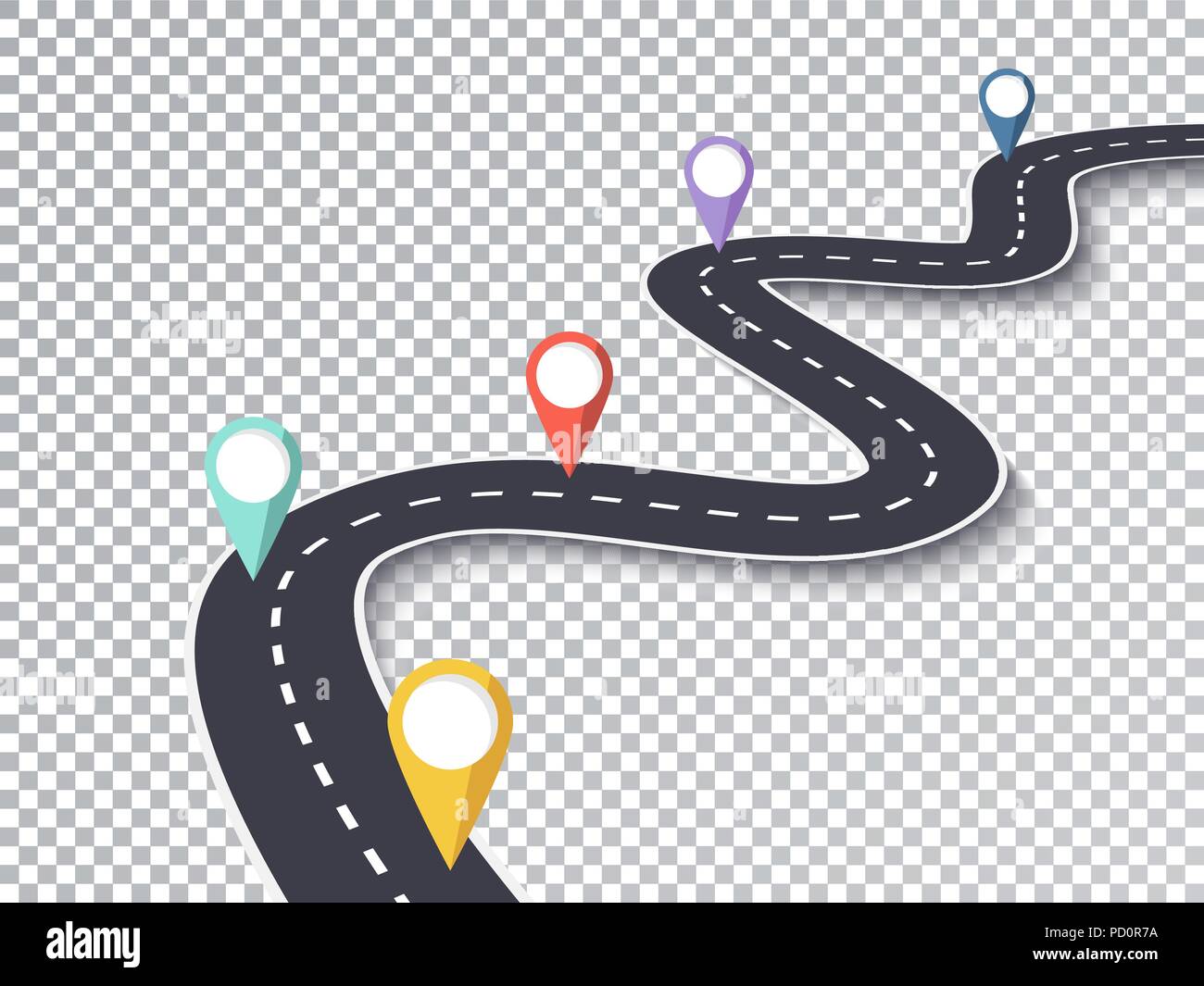 Kurvenreiche Straße isoliert Transparent besondere Wirkung. Straße Ort Infografik mit Vorlage pin Pointer. Vector EPS 10. Stock Vektor