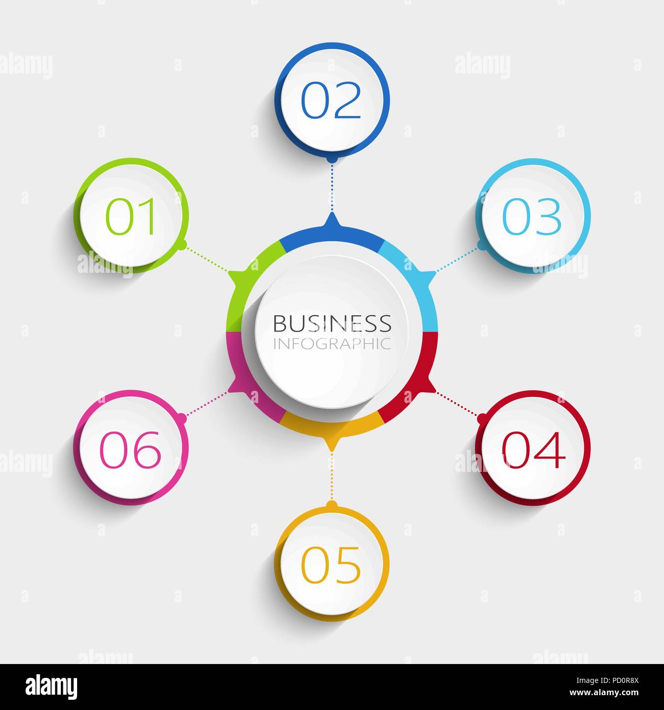 Modernen abstrakten 3D-infografik Vorlage mit 6 Schritten. Business Circle Vorlage mit Optionen für die Broschüre, Schaltplan, Workflow, Timeline. Vector EPS 10. Stock Vektor