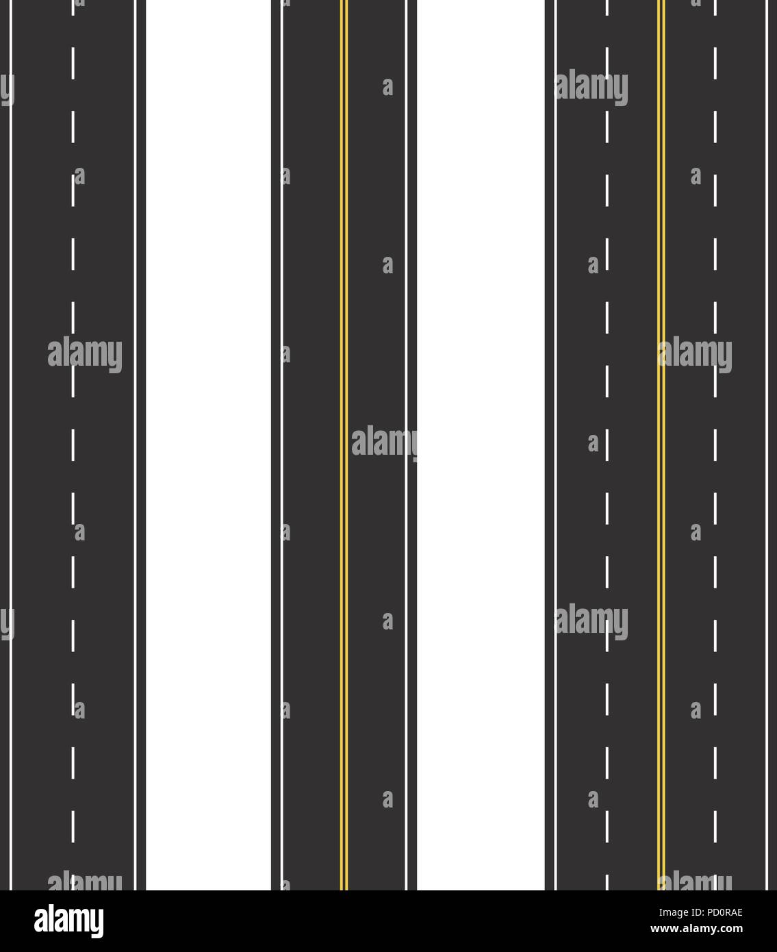 Satz von nahtlosen Fahrbahnmarkierung auf weißem Hintergrund isoliert. Ansicht von oben. Gerade Autobahn Infografik Vorlagen. Vector EPS 10. Stock Vektor