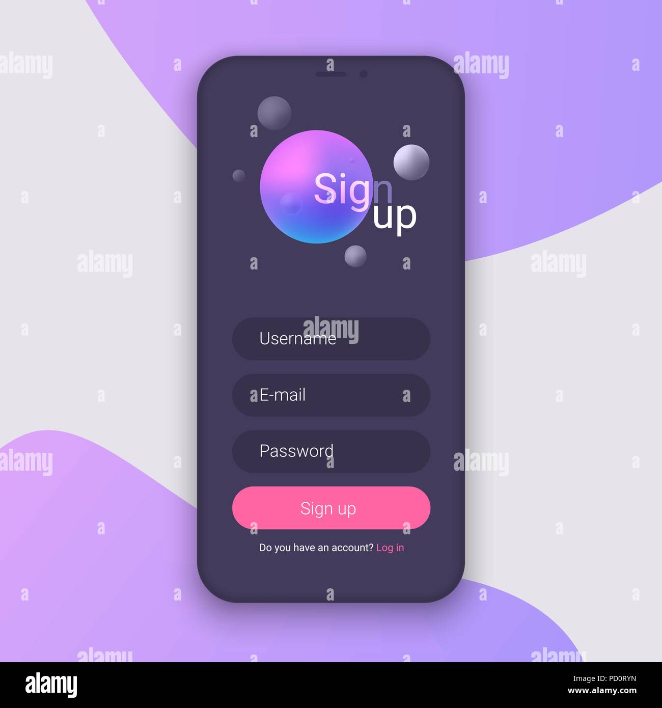 Melden Sie sich an. Clean Mobile UI Design Konzept. Programm mit Anmeldeformular Fenster. Trendy holographische Gradienten formen. Vector EPS 10. Stock Vektor