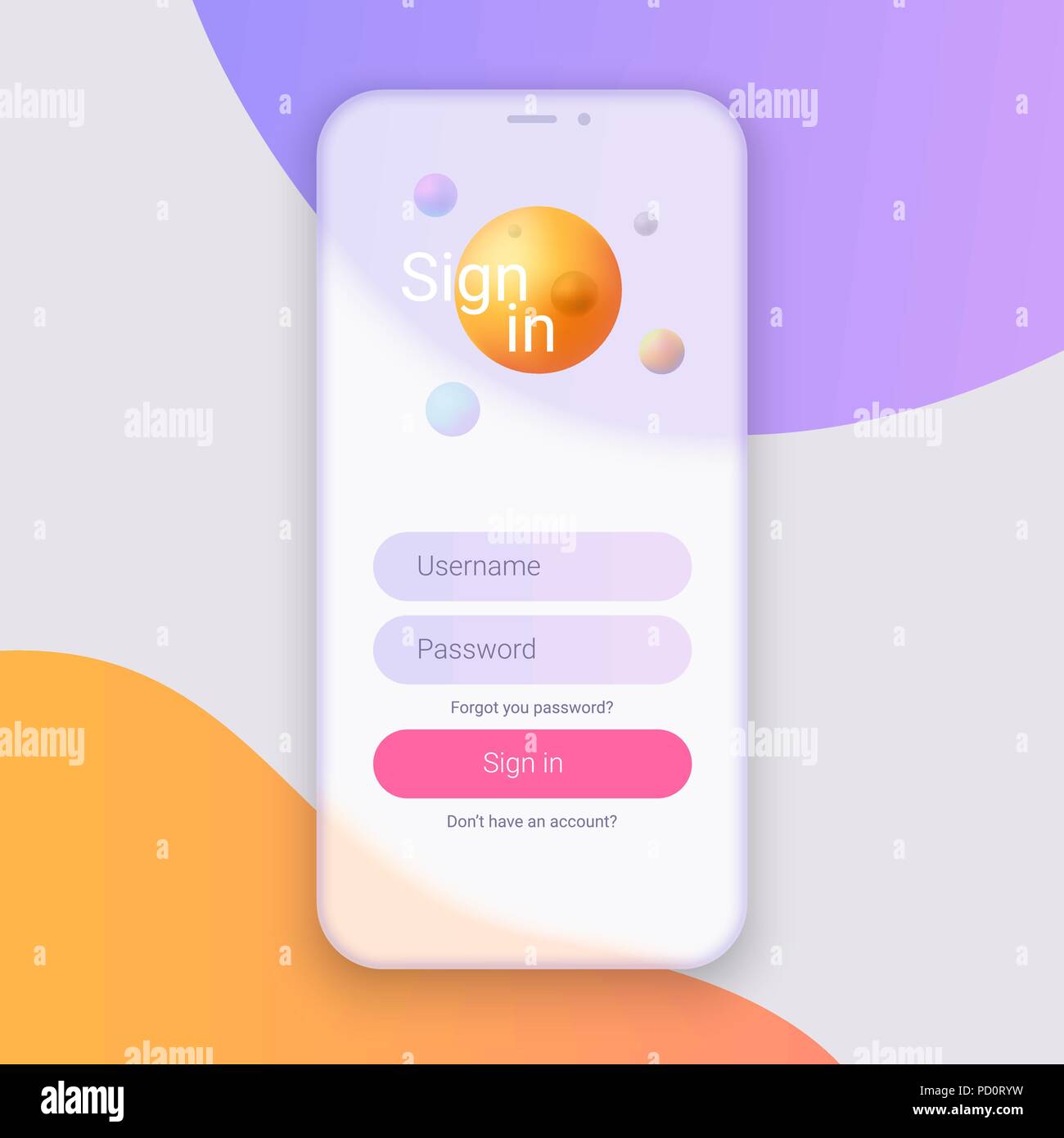 Melden Sie sich an. Clean Mobile UI Design Konzept. Login mit Passwort Fenster Formular. Trendy holographische Gradienten formen. Vector EPS 10. Stock Vektor