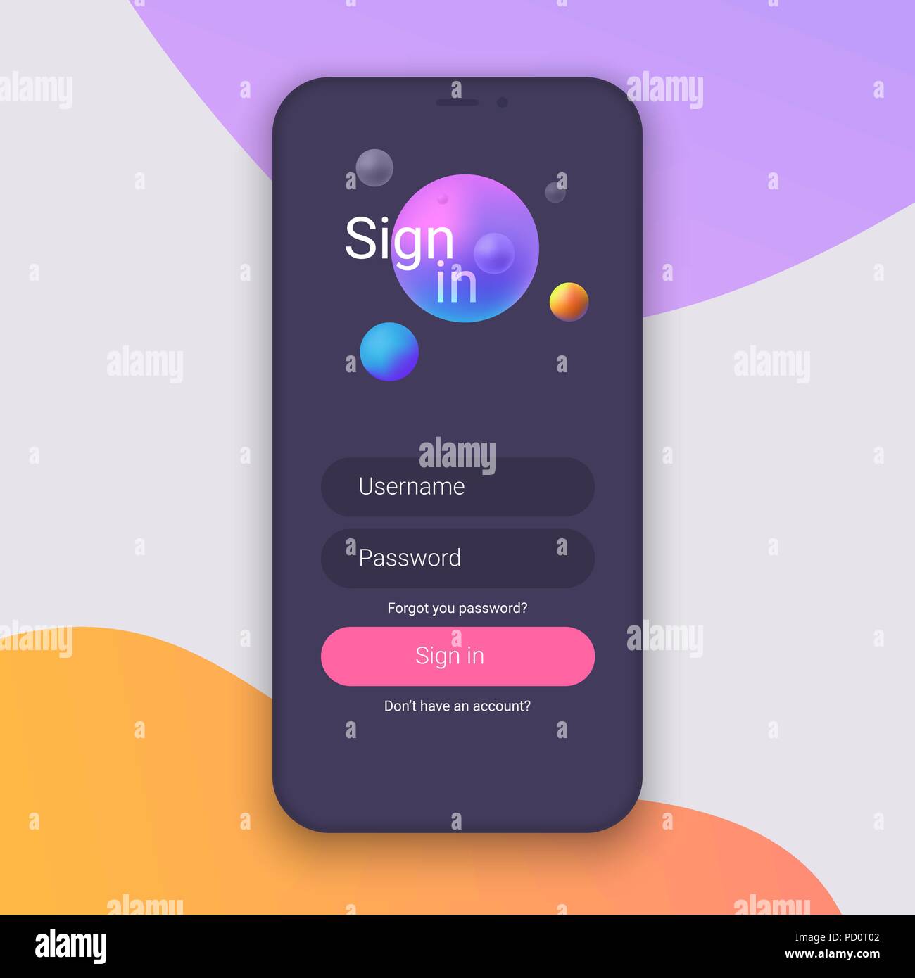 Melden Sie sich an. Clean Mobile UI Design Konzept. Login mit Passwort Fenster Formular. Trendy holographische Gradienten formen. Vector EPS 10. Stock Vektor