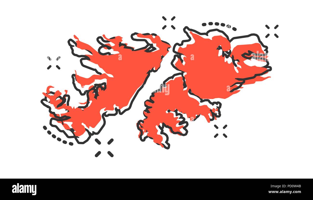 Vektor cartoon Falkland Inseln Karte Symbol im Comic-stil. Falklandinseln zeichen Abbildung Piktogramm. Kartographie Karte business splash Wirkung Konzept. Stock Vektor