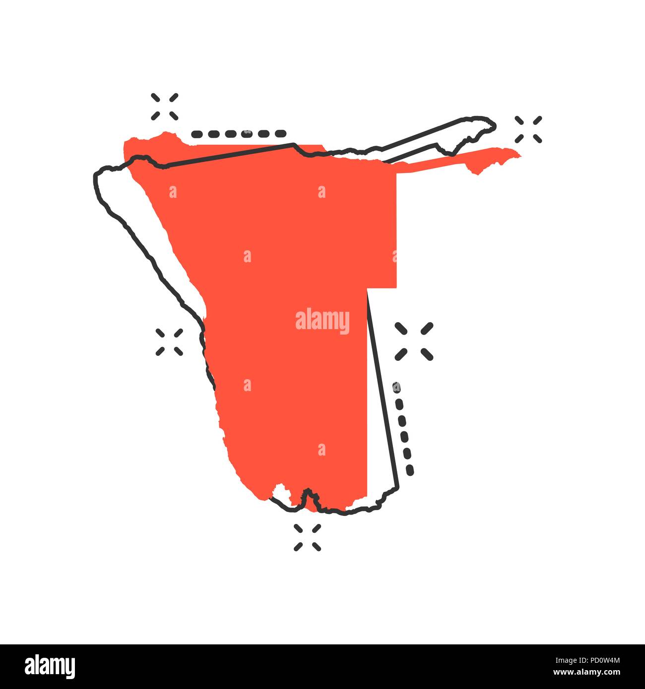 Vektor cartoon Namibia Karte Symbol im Comic-stil. Namibia zeichen Abbildung Piktogramm. Kartographie Karte business splash Wirkung Konzept. Stock Vektor