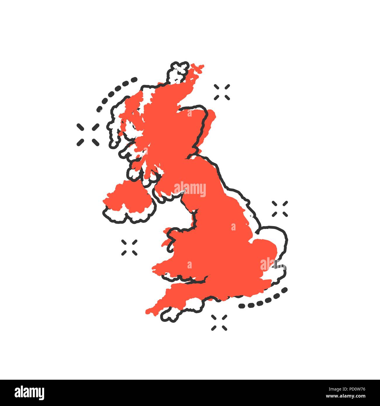 Vektor cartoon Vereinigtes Königreich Symbol Karte im Comic-stil. Vereinigtes Königreich Zeichen Abbildung Piktogramm. Kartographie Karte business splash Wirkung Konzept. Stock Vektor