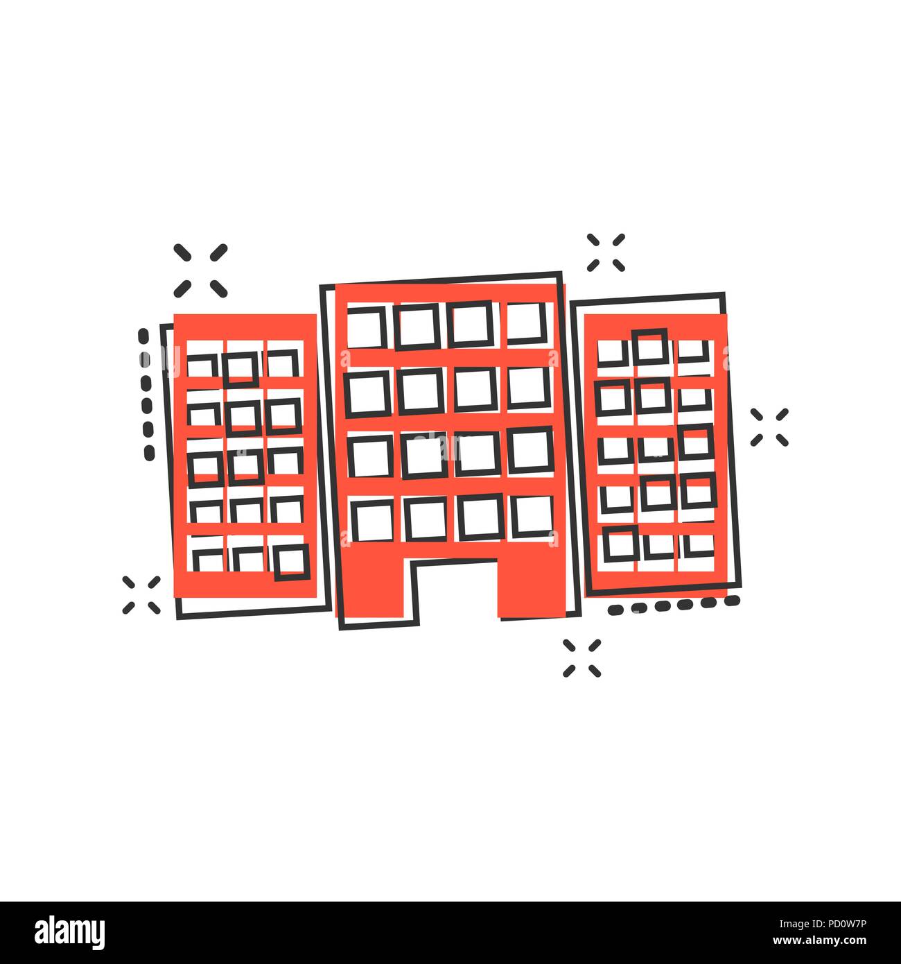 Vektor cartoon Gebäude im Comic-stil. Haus Zeichen Abbildung Piktogramm. Aufbau von Business splash Wirkung Konzept. Stock Vektor