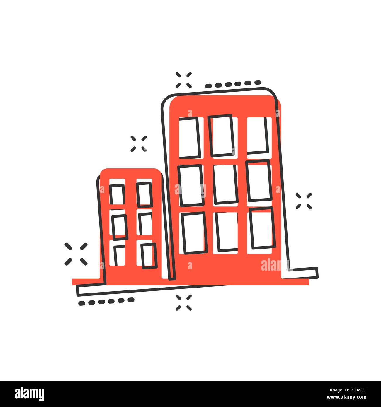 Vektor cartoon Gebäude im Comic-stil. Haus Zeichen Abbildung Piktogramm. Aufbau von Business splash Wirkung Konzept. Stock Vektor