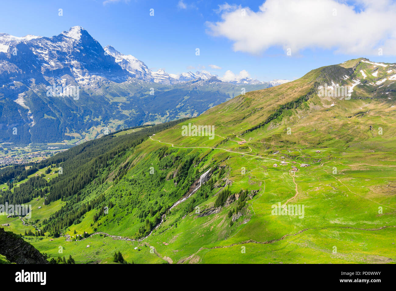 Panoramablick auf das Faulhorn Berg und Bachlager fällt von Grindelwald-First in der Jungfrau Region des Berner Oberlandes Alpen, Schweiz Stockfoto