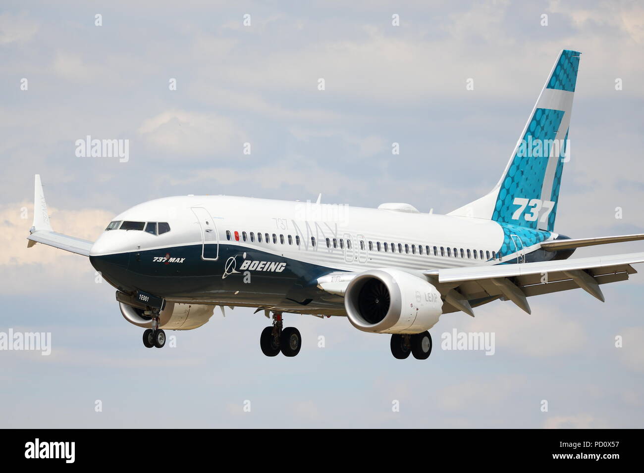Boeing zeigte seine 737 MAX auf der Farnborough International Airshow 2018 Stockfoto