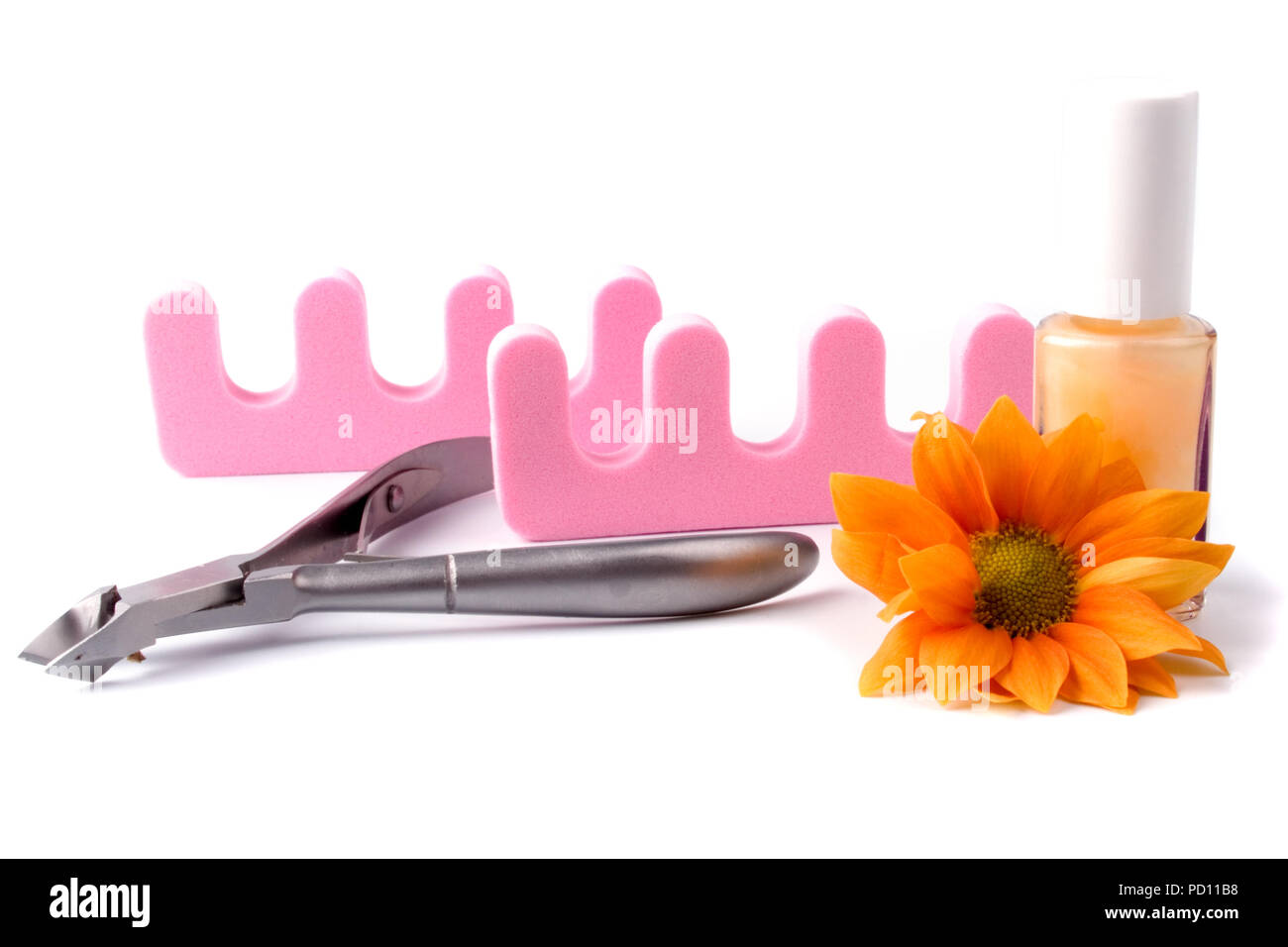 Pediküre Beauty Set und Blume Nahaufnahme Stockfoto