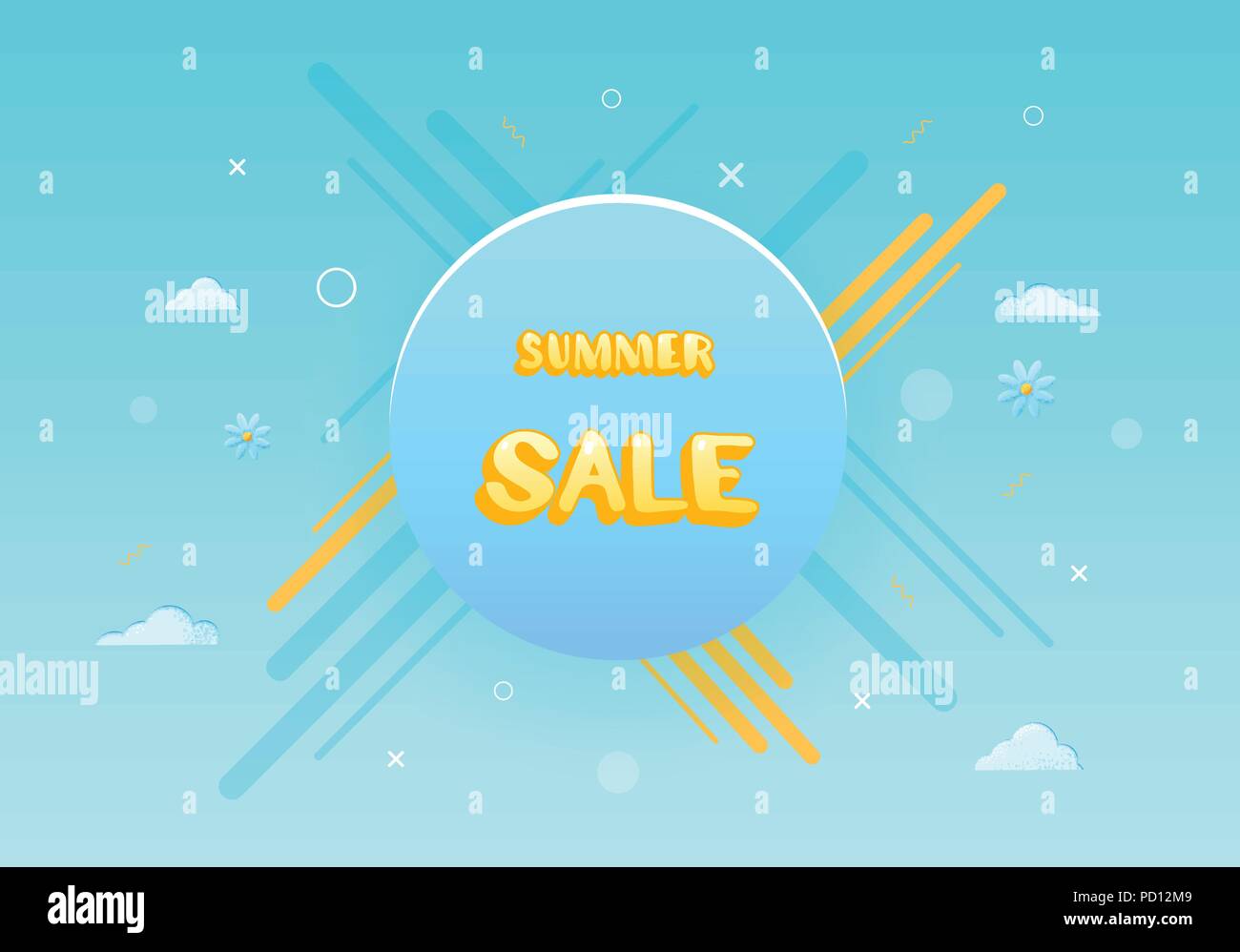 Summer Sale Karte mit runden Knopf. Vorlage für Ad mit hellen Dekoration. Vector Illustration. Stock Vektor