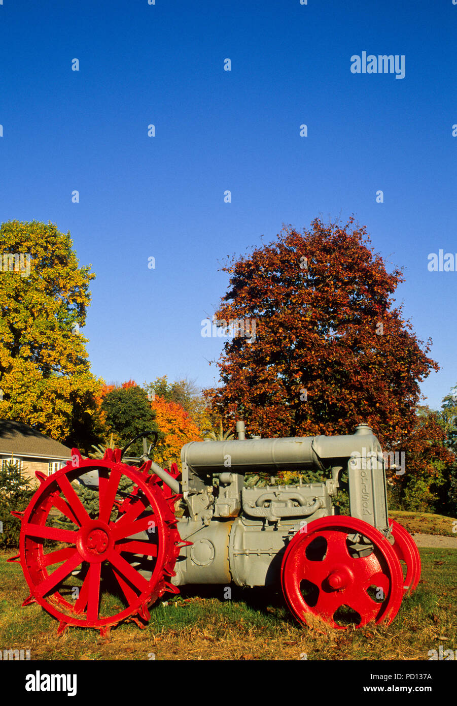 Fordson Traktor, rote Räder, Herbst, Mühlstein Twp., New Jersey, Farm, USA, vertikale Landwirtschaft vertikal, Vintage Traktoren antiken „SENDEN LG-DATEI“ Stockfoto