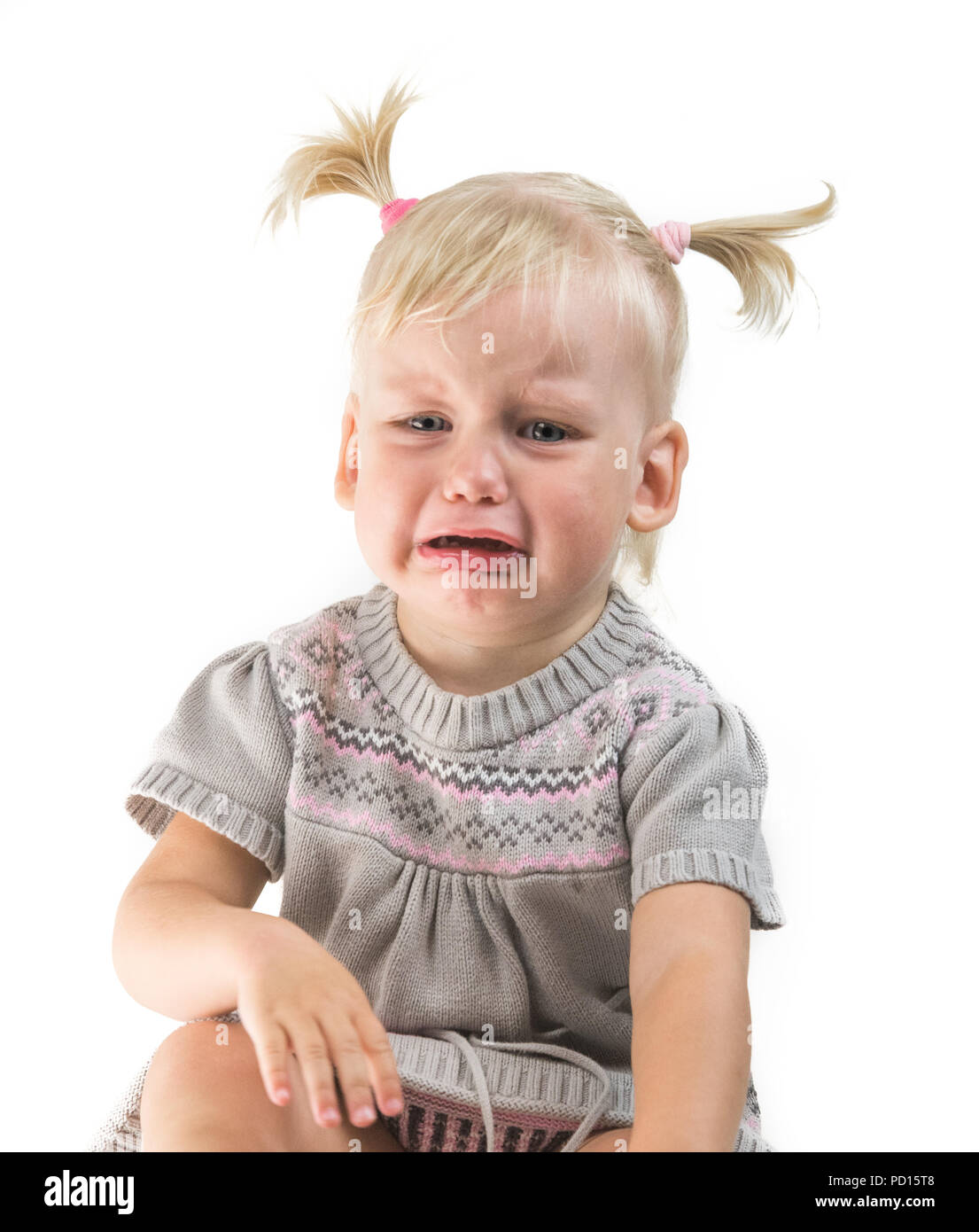 schreiendes Babymädchen isoliert Stockfoto