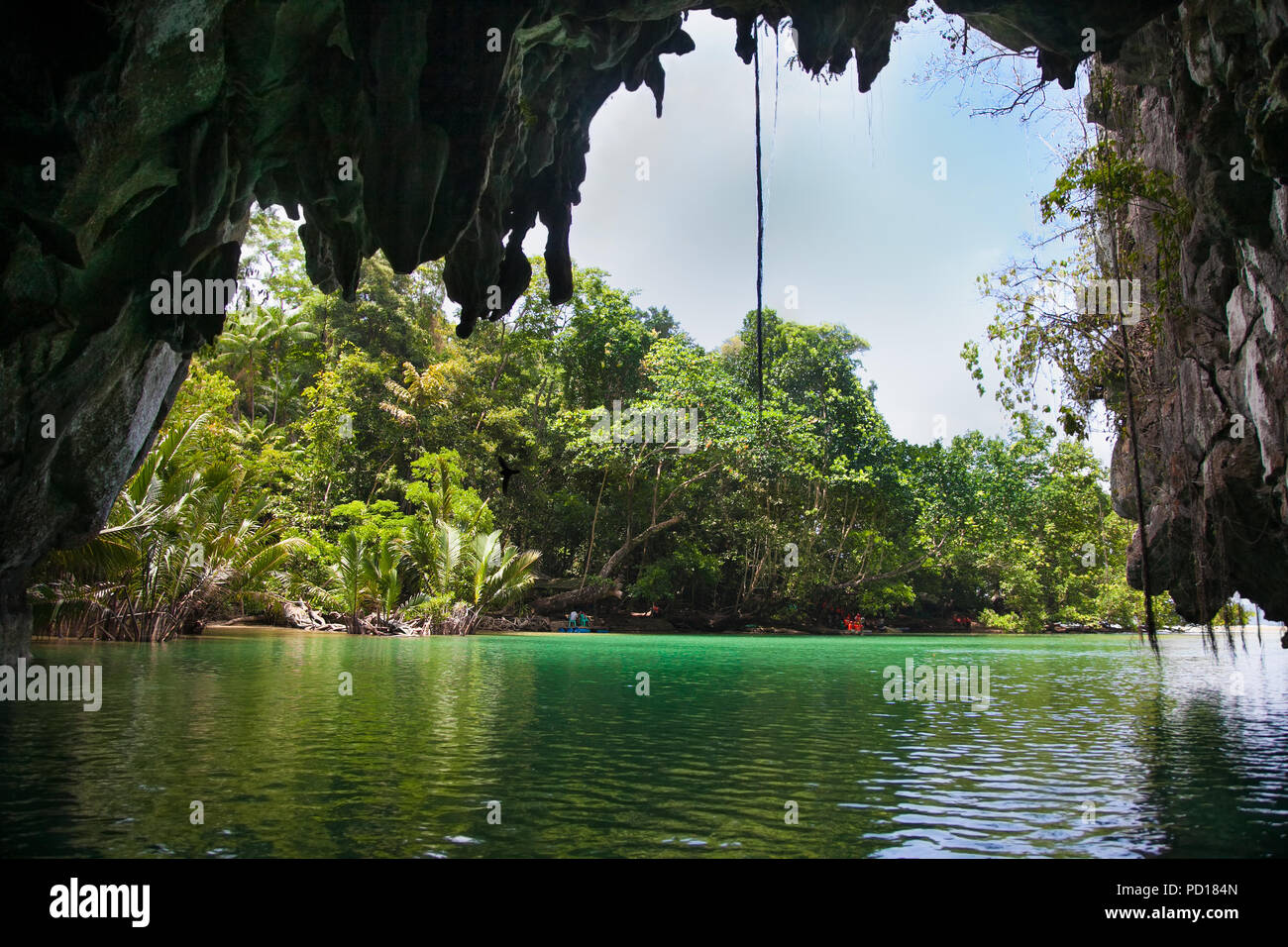 Der Eingang befindet sich in der Höhle von Puerto Princesa Subterranean unterirdischen Fluss. Palawan, Philippinen. Es ist einer der 7 neuen Wunder der Natur. Stockfoto