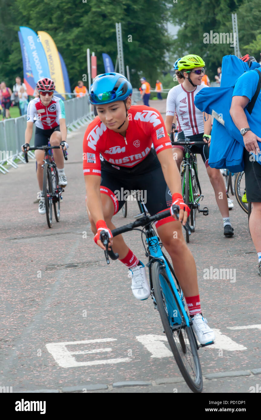 Glasgow, Schottland, Großbritannien. 5. August 2018. Women's Rennradfahren im Glasgow Europameisterschaften 2018. Die 130 km Rennen abgedeckt 9 Runden um die Stadt mit Start und Ziel auf Glasgow Green. Es wurde von der italienischen Marta Bastianelli mit einer Zeit von 3:28:15 gewonnen. Credit: Skully/Alamy leben Nachrichten Stockfoto