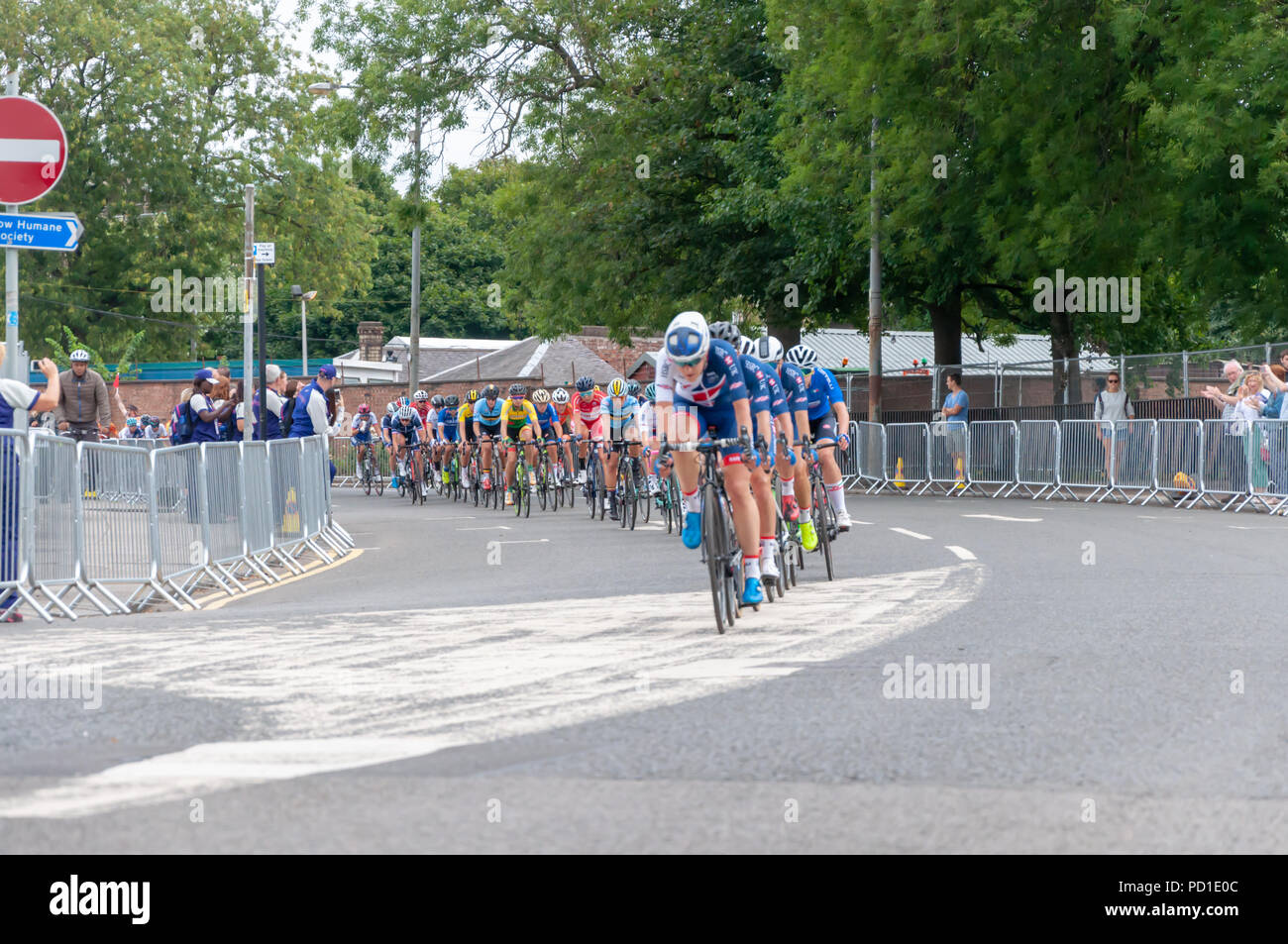 Glasgow, Schottland, Großbritannien. 5. August 2018. Women's Rennradfahren im Glasgow Europameisterschaften 2018. Die 130 km Rennen abgedeckt 9 Runden um die Stadt mit Start und Ziel auf Glasgow Green. Es wurde von der italienischen Marta Bastianelli mit einer Zeit von 3:28:15 gewonnen. Credit: Skully/Alamy leben Nachrichten Stockfoto