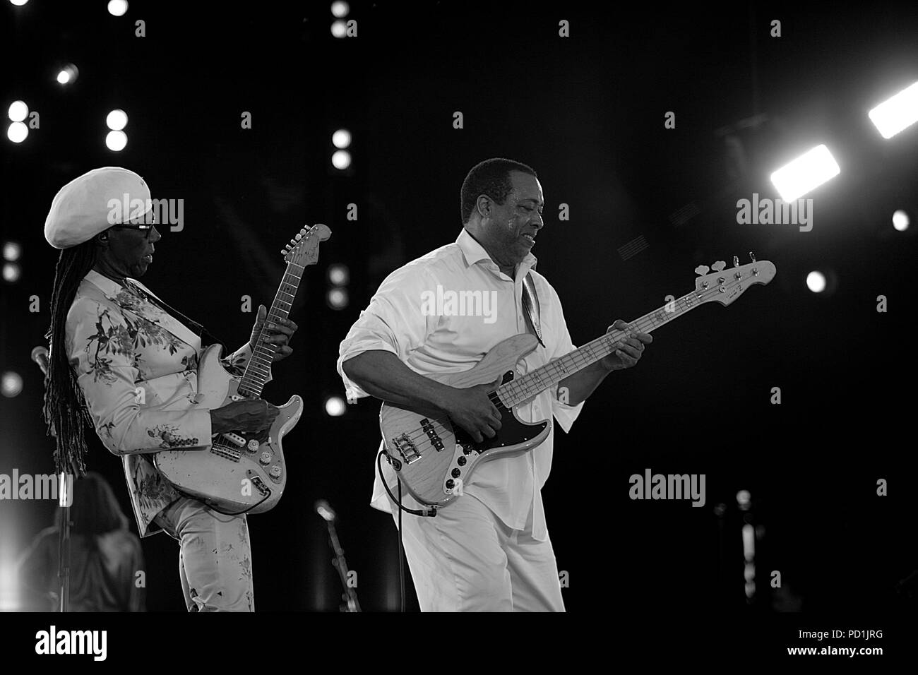 Nile Rodgers auf der Bühne beim LOVE BN1 FEST während des Gay Pride Weekend Preston Park Hove England, August 2018 Stockfoto