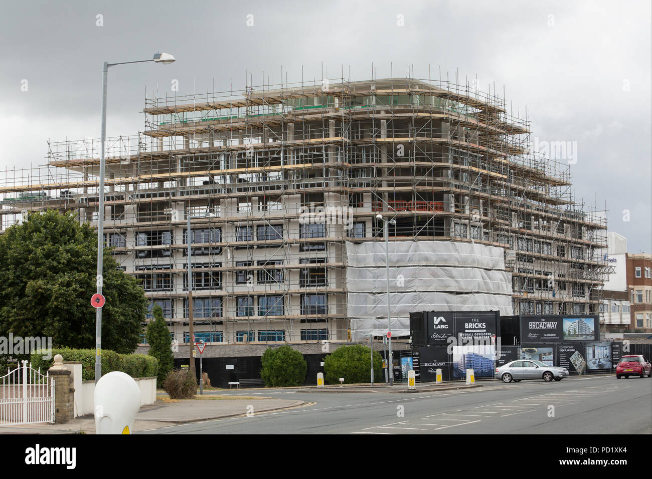 Bauarbeiten Apartments auf der Website von Was war das Broadway Hotel in Morecambe Lancashire England UK GB zu errichten. Stockfoto