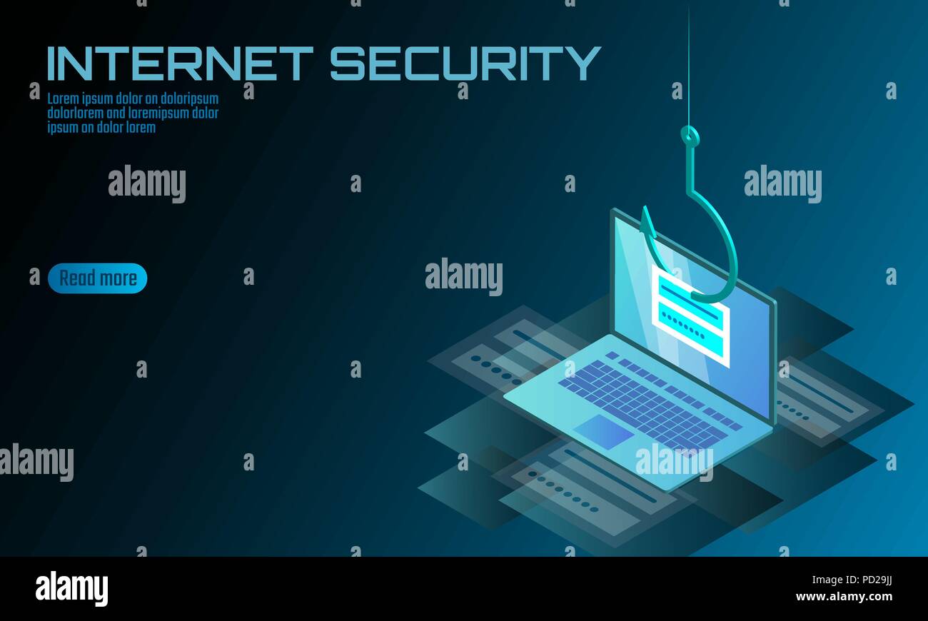 Isometrische 3D-laptop Login Passwort Phishing. Persönliche Informationen Konto e-mail Hacker. Spam Antivirus Internet Security spam Konzept banner Vorlage Karte Vector Illustration Stock Vektor
