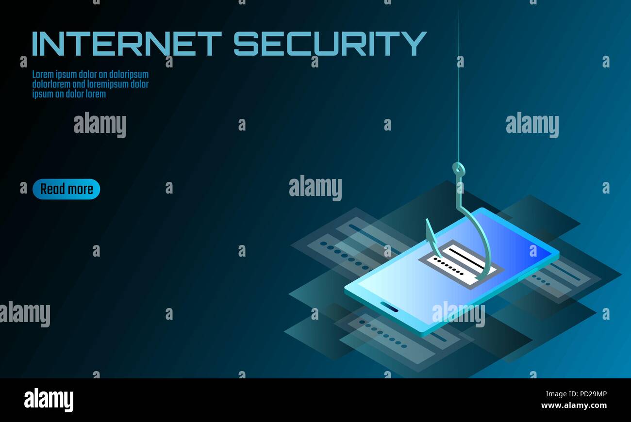 Isometrische 3D-Smartphone login Passwort Phishing. Persönliche Informationen Konto e-mail Hacker. Spam Antivirus Internet Security spam Konzept banner Vorlage Karte Vector Illustration Stock Vektor