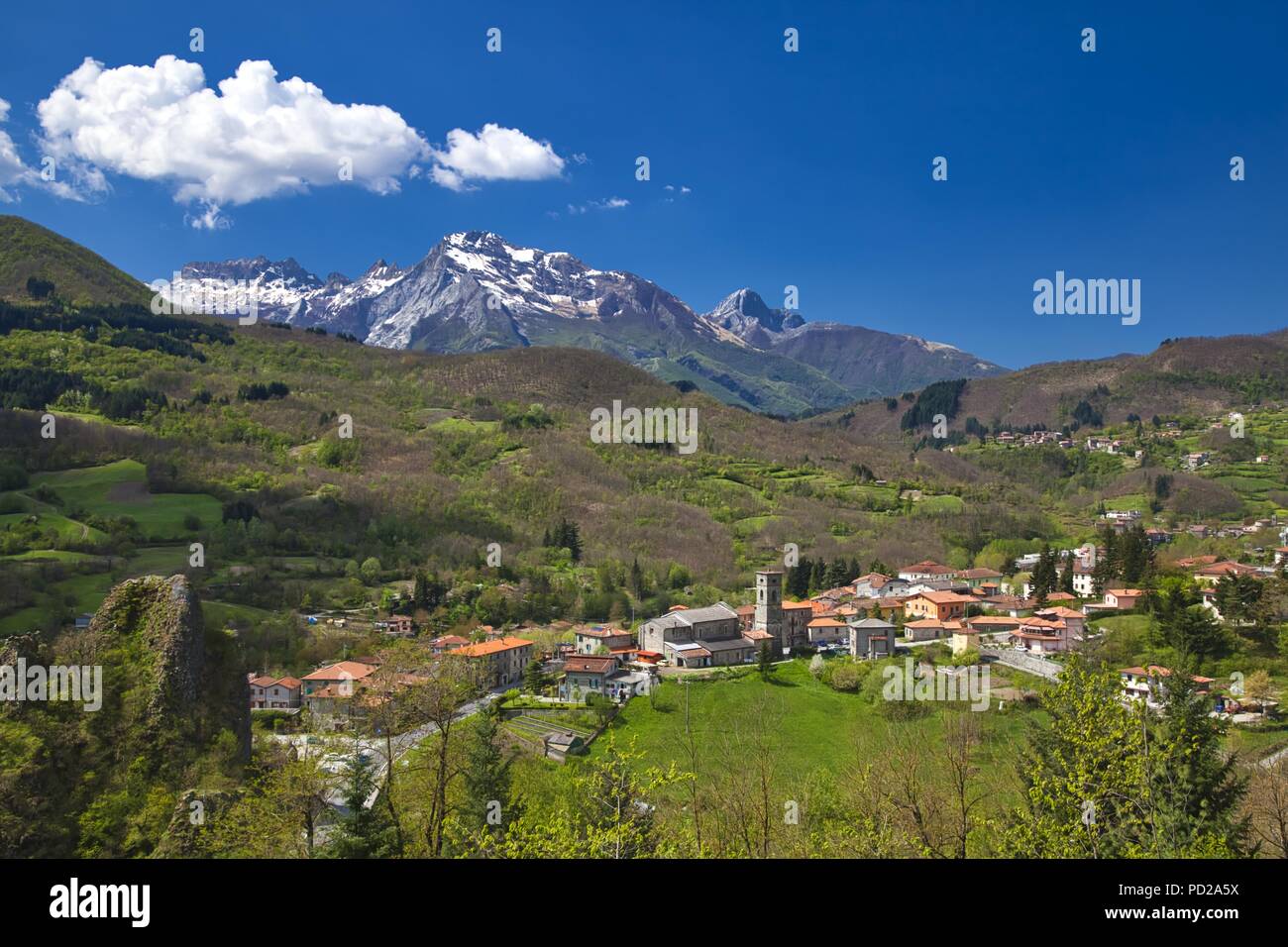 Piazza al Serchio, einem Dorf in der oberen Serchio Tal, Apenninen, Toskana, Italien Stockfoto