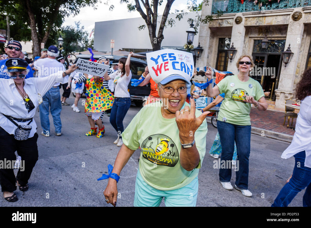 Miami Florida, Miami Dade County, Coconut Grove, King Mango Strut, jährlich, Gemeinschaftsveranstaltung, Parade, Satire, Parodie, Schwarze Afrikaner, ethnische minori Stockfoto