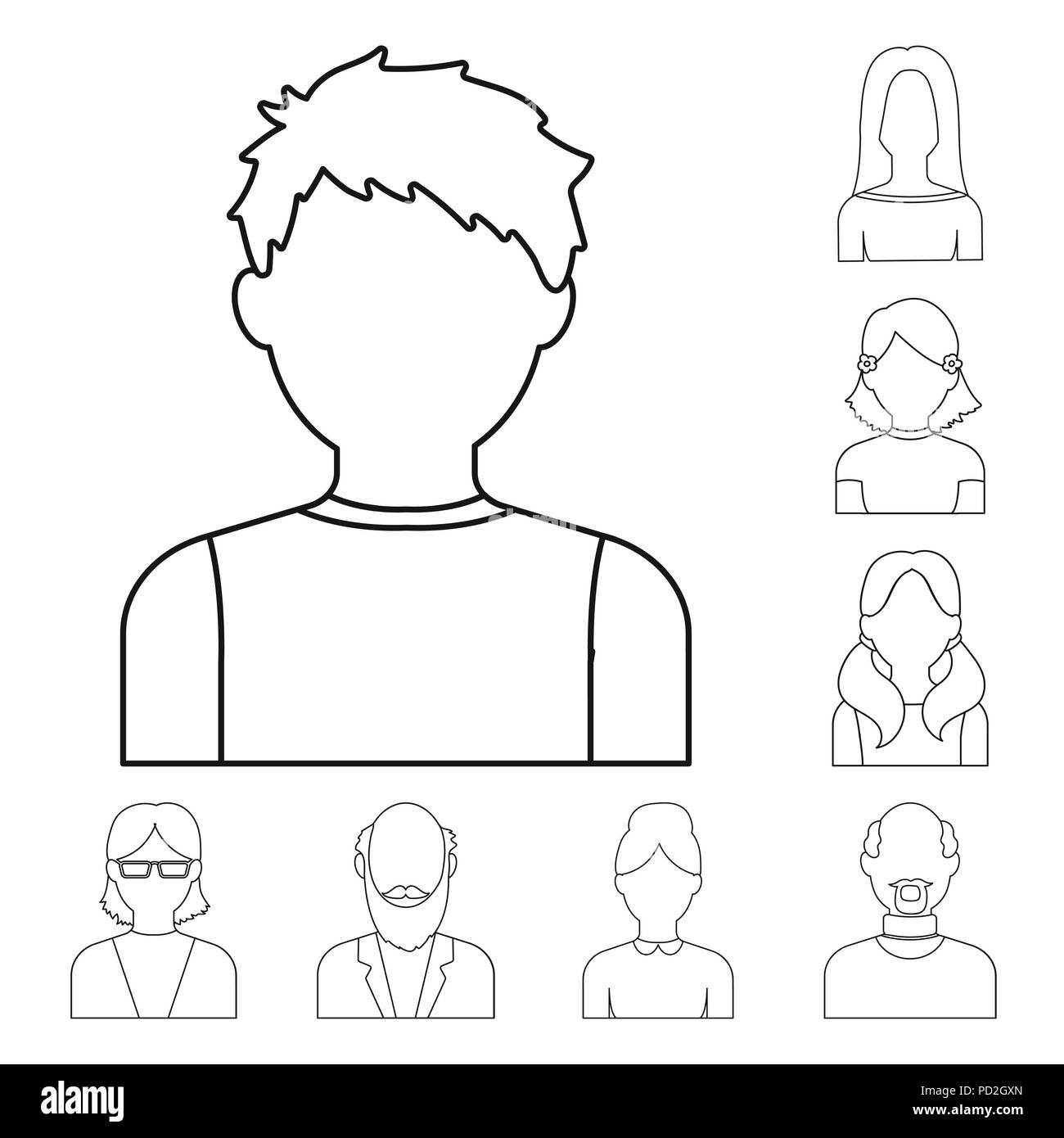 Avatar und Gesicht Umrisse Symbole im Set Sammlung für Design. Eine Person aussehen Vektor Symbol lieferbar Abbildung. Stock Vektor