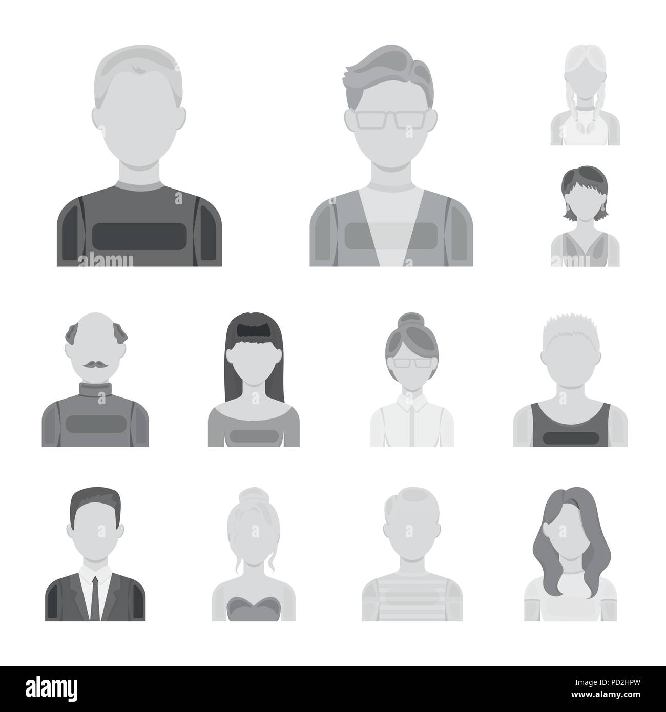 Avatar und monochrome Icons im Set Sammlung für Design. Eine Person aussehen Vektor Symbol lieferbar Abbildung. Stock Vektor