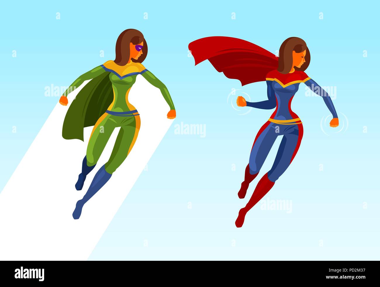 Mädchen Superheld oder Superwoman im Flug. Cartoon Vector Illustration Stock Vektor