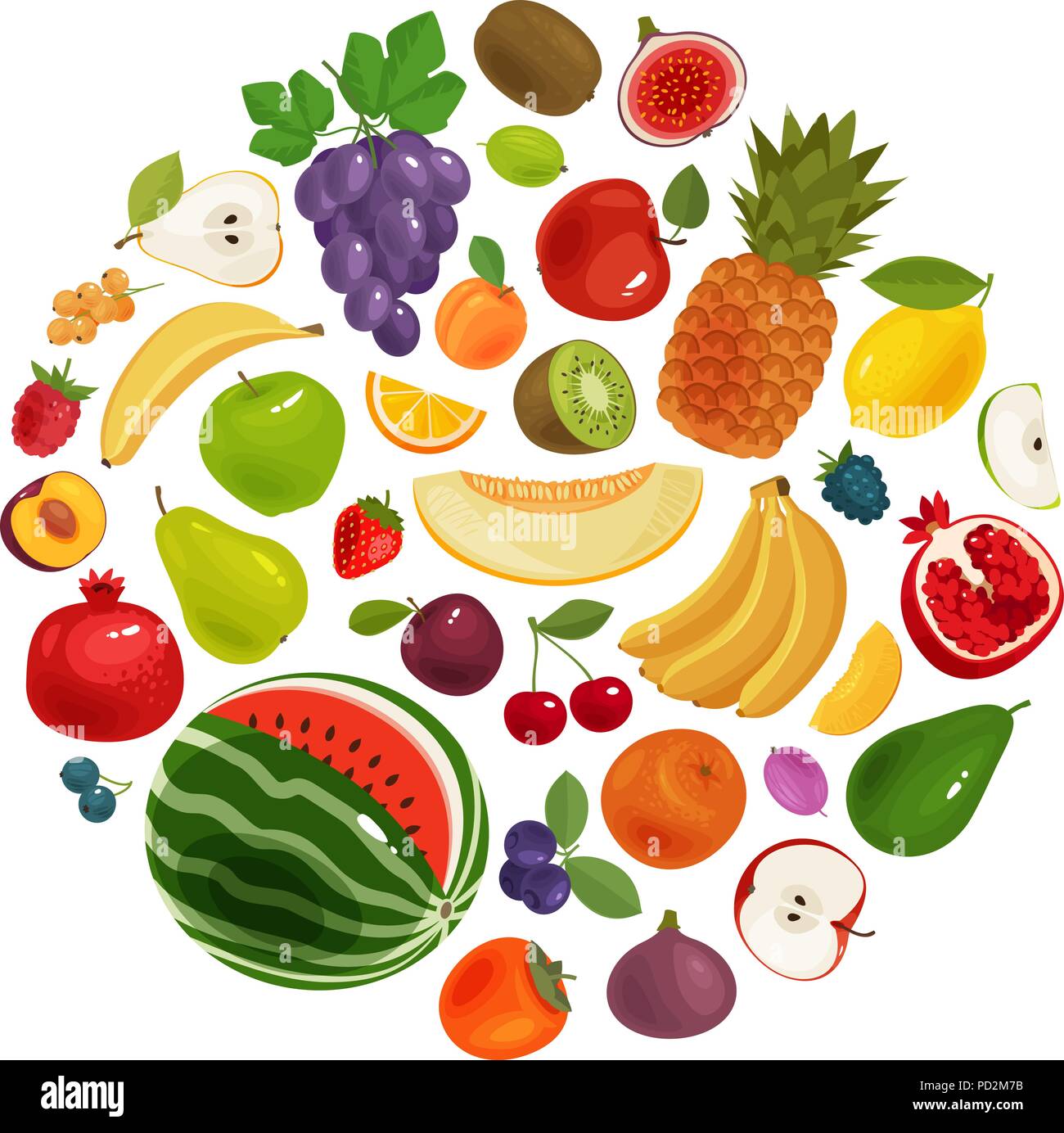 Obst und Beeren der Symbole festlegen. Essen Konzept. Vector Illustration Stock Vektor