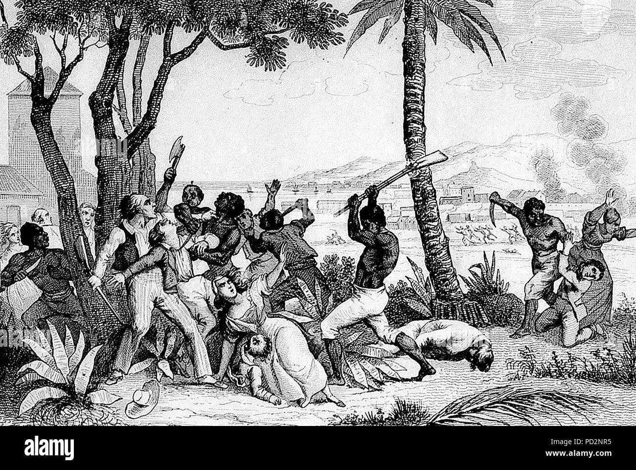 Slave Rebellion von 1791 - Verbrennung der Plaine du Cap-Massaker von Weißen von den Schwarzen". Am 22. August 1791, Sklaven in Brand gesetzt. Plantagen, torched Städte und massakrierten die weiße Bevölkerung. Stockfoto