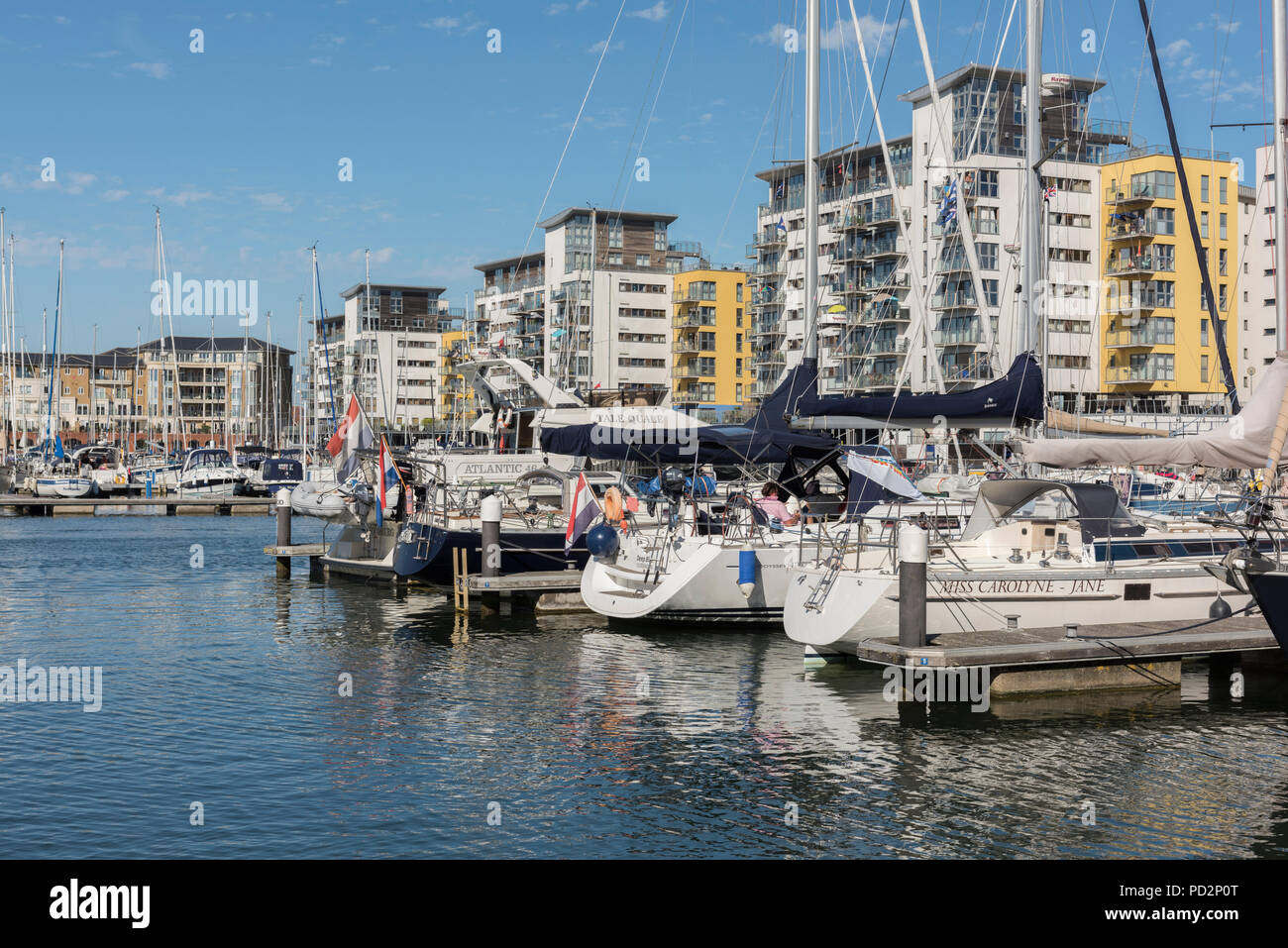 Sovereign Harbour, in Eastbourne, in der Grafschaft East Sussex an der Südküste von England in Großbritannien Stockfoto