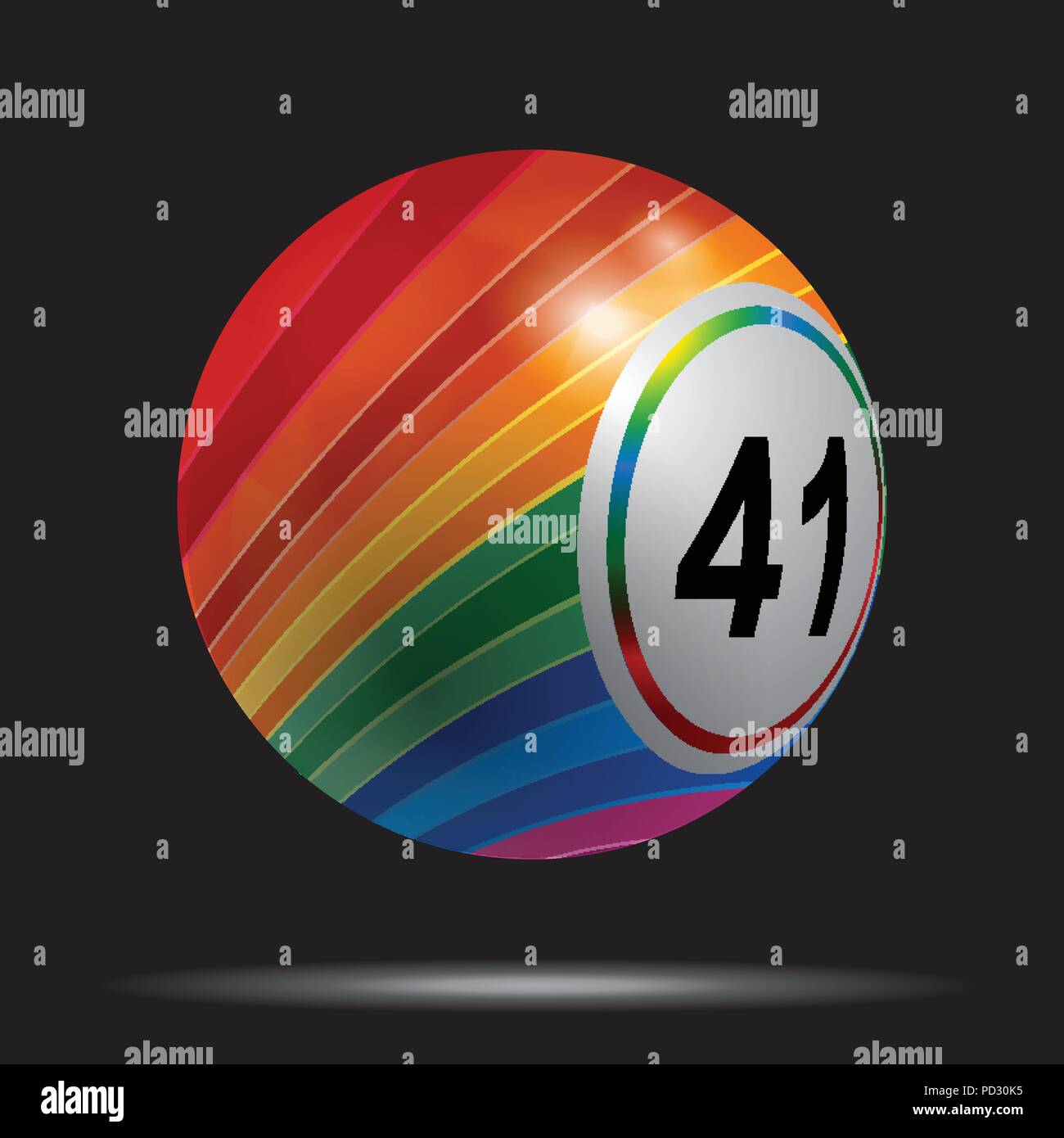 3D-Darstellung eines Bunt gestreifte Bingo Lotto Lotterie Kugel über schwarzer Hintergrund mit weißen Schatten Stock Vektor