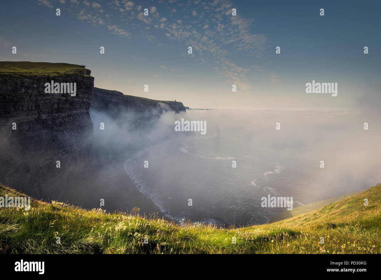 Die Klippen von Moher im Morgennebel, Doolin, Clare, Irland Stockfoto