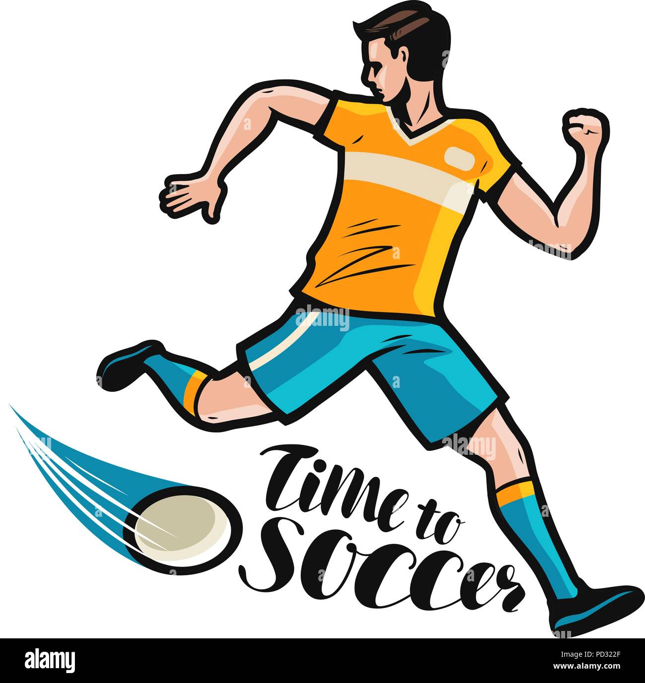 Fußball-Spieler läuft mit dem Ball. Sport Konzept. Cartoon Vector Illustration Stock Vektor