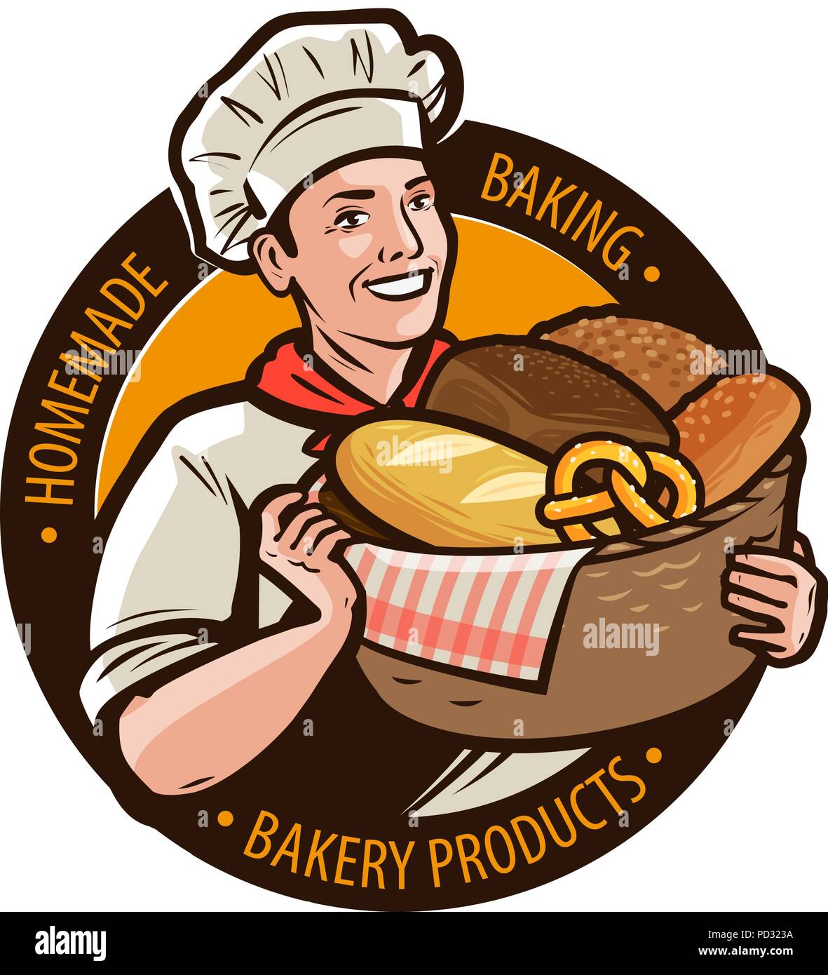 Bäckerei, bakeshop Logo oder Label. Home Backen, Brot Konzept. Cartoon