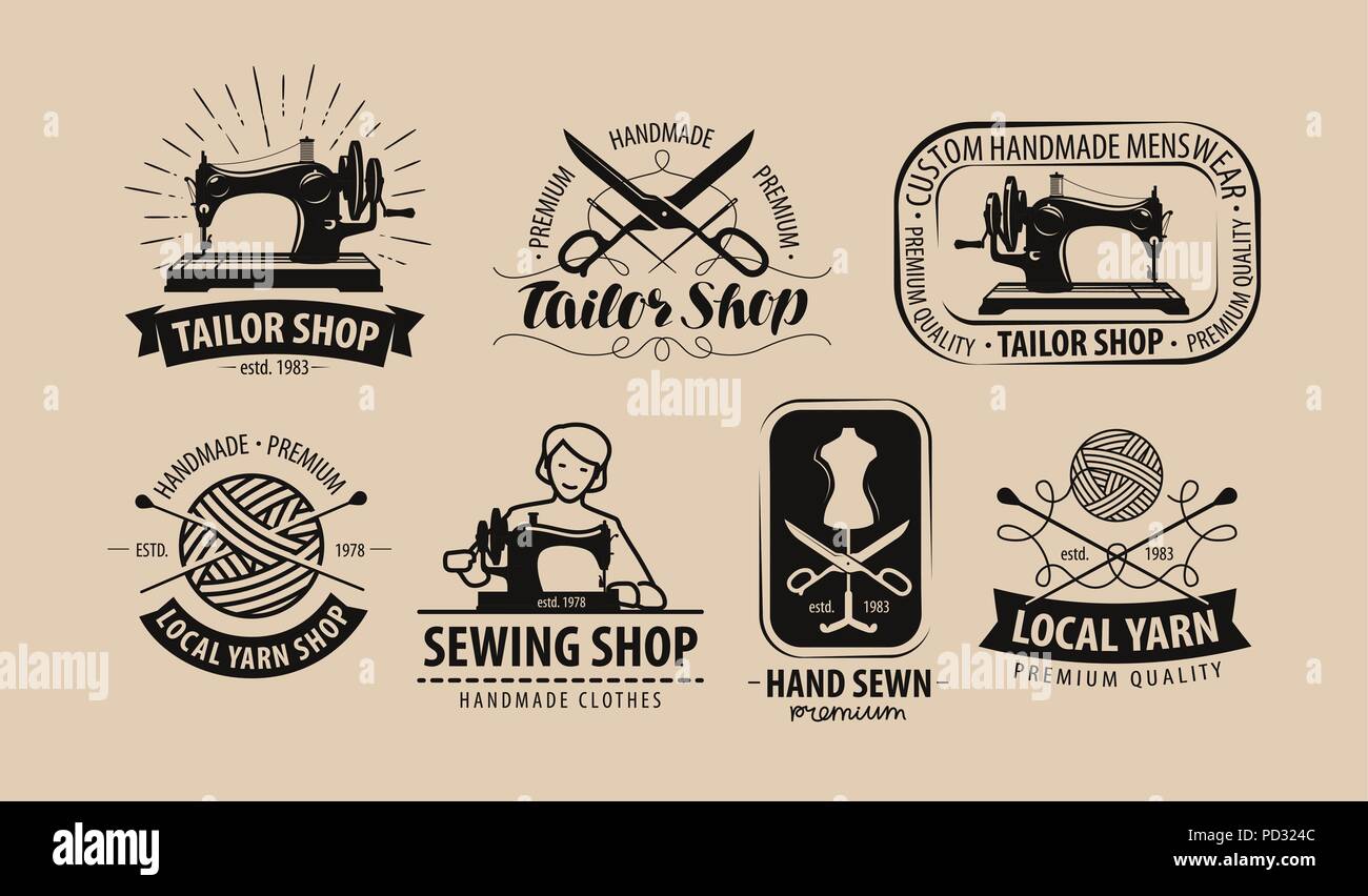 Tailor Shop, garn Logo oder Label. Tailoring Konzept. Vector Illustration Stock Vektor