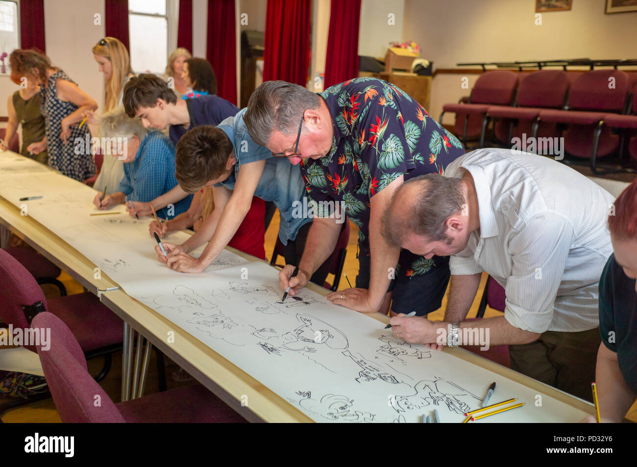 Martin Rowson international renommierte Karikaturist eine Masterclass in Karikatur in Herne Bay Cartoon Festival Stockfoto