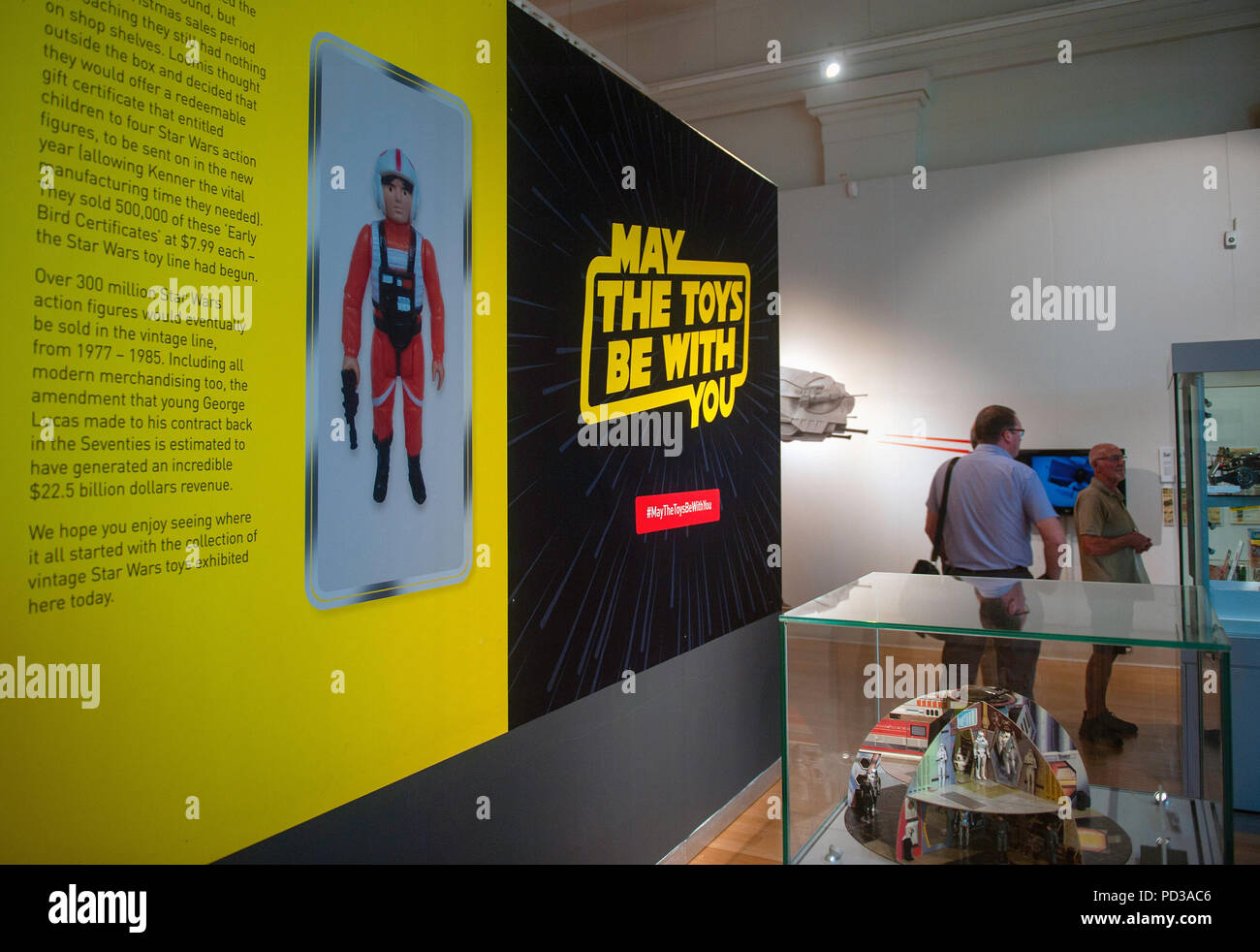 Kann das Spielzeug mit Euch. Star Wars Spielzeug und Filmen Ausstellung im Neuen Museum, Leicester entfernt. Stockfoto
