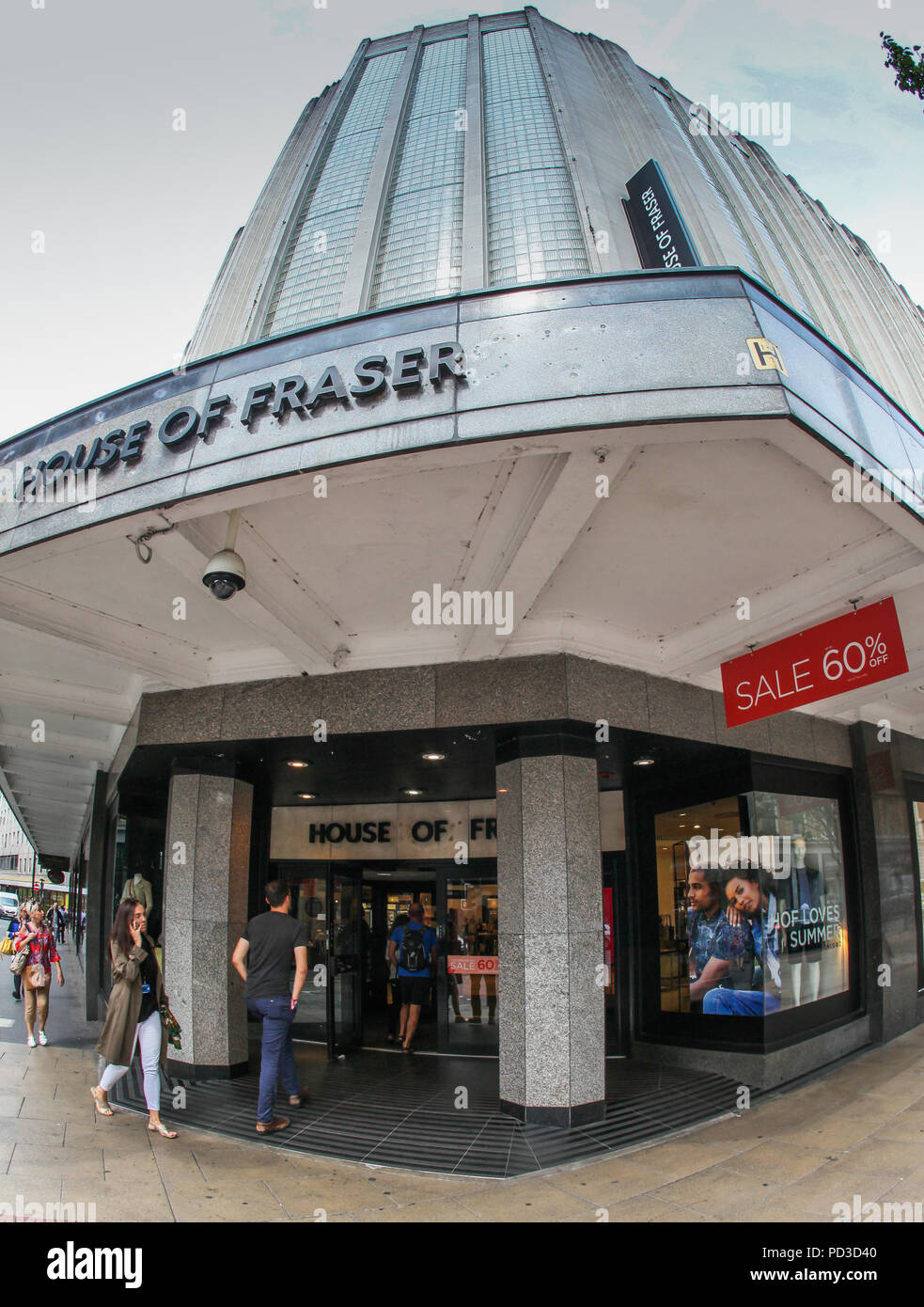 Manchester, Großbritannien. 6. August 2018. Manchester, Greater Manchester. Die House of Fraser Kaufhaus Deansgate, Manchester. Früher als Kendal oder Kemdal Milne, die Os in einem Art déco-Gebäude bekannt. Finanzielle Unsicherheit Gesichter der Jouse von Fraser Gruppe, mit vielen Geschäften vor Schließung. Credit: Phil Taylor/Alamy leben Nachrichten Stockfoto