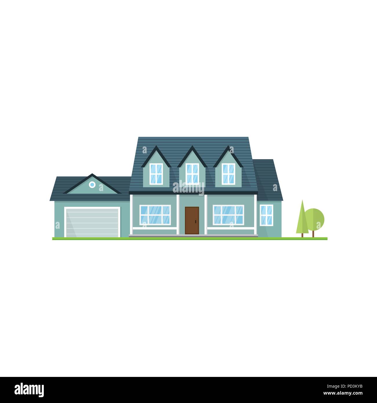 Vektor flachbild Symbol suburban American House. Für web design und Application Interface, auch nützlich für Infografiken. Familie Haus Symbol isoliert auf weißem Stock Vektor