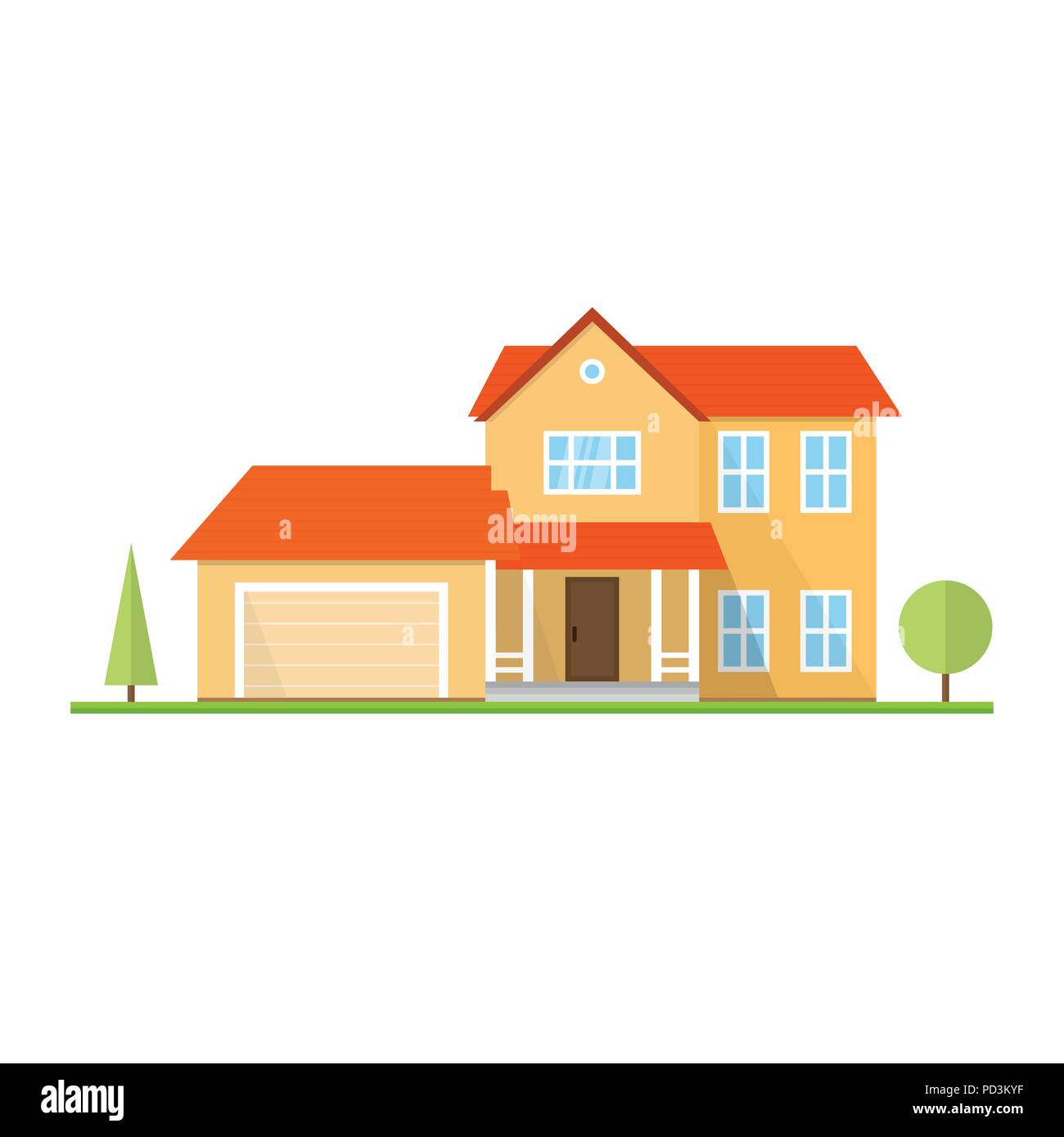 Vektor flachbild Symbol suburban American House. Für web design und Application Interface, auch nützlich für Infografiken. Familie Haus Symbol isoliert auf weißem Stock Vektor