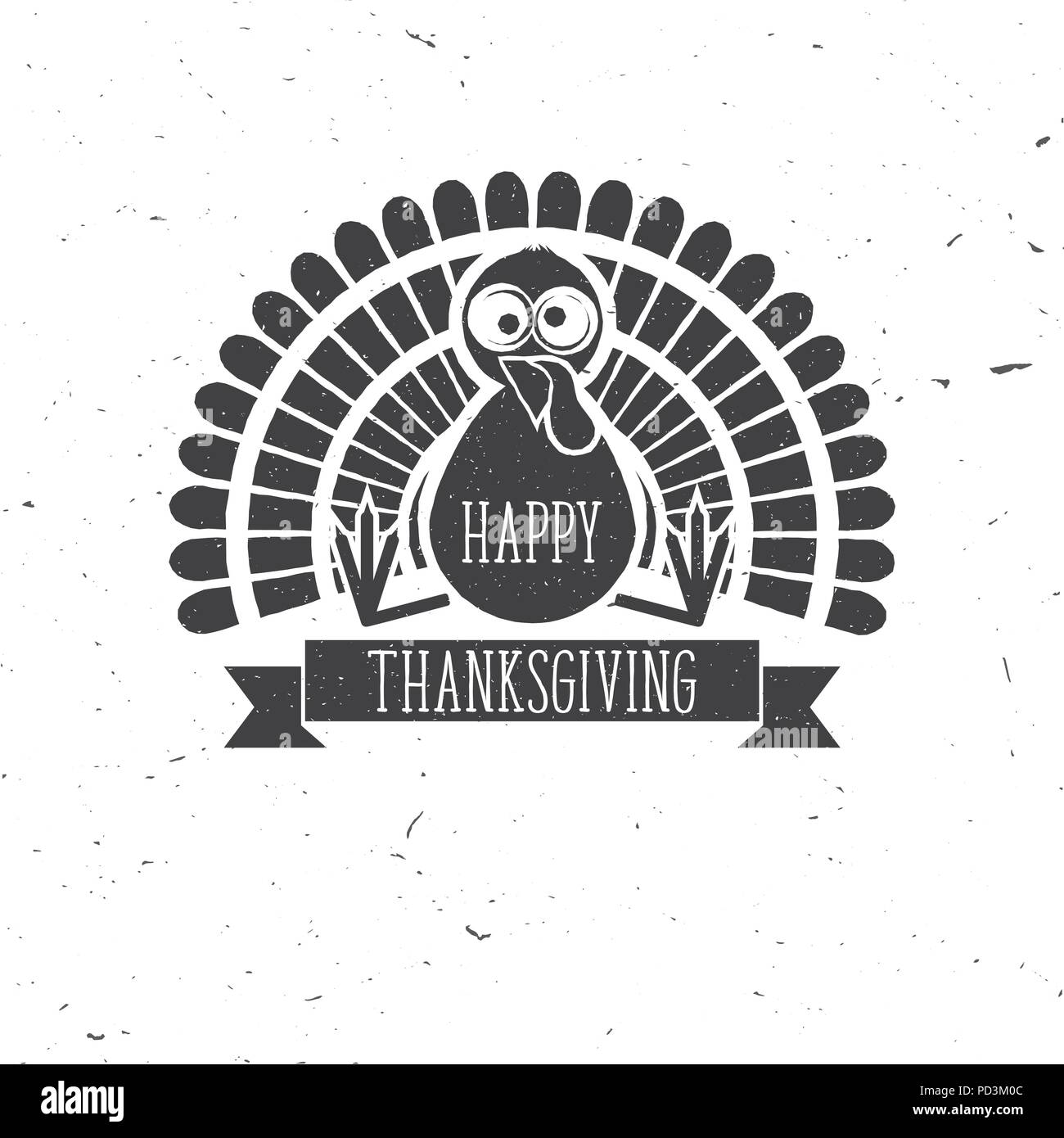 Happy Thanksgiving. Thanksgiving retro Abzeichen. Konzept für Hemd oder Logo, Print, Stempel, Patch. Türkei und Text. Vector Illustration Stock Vektor