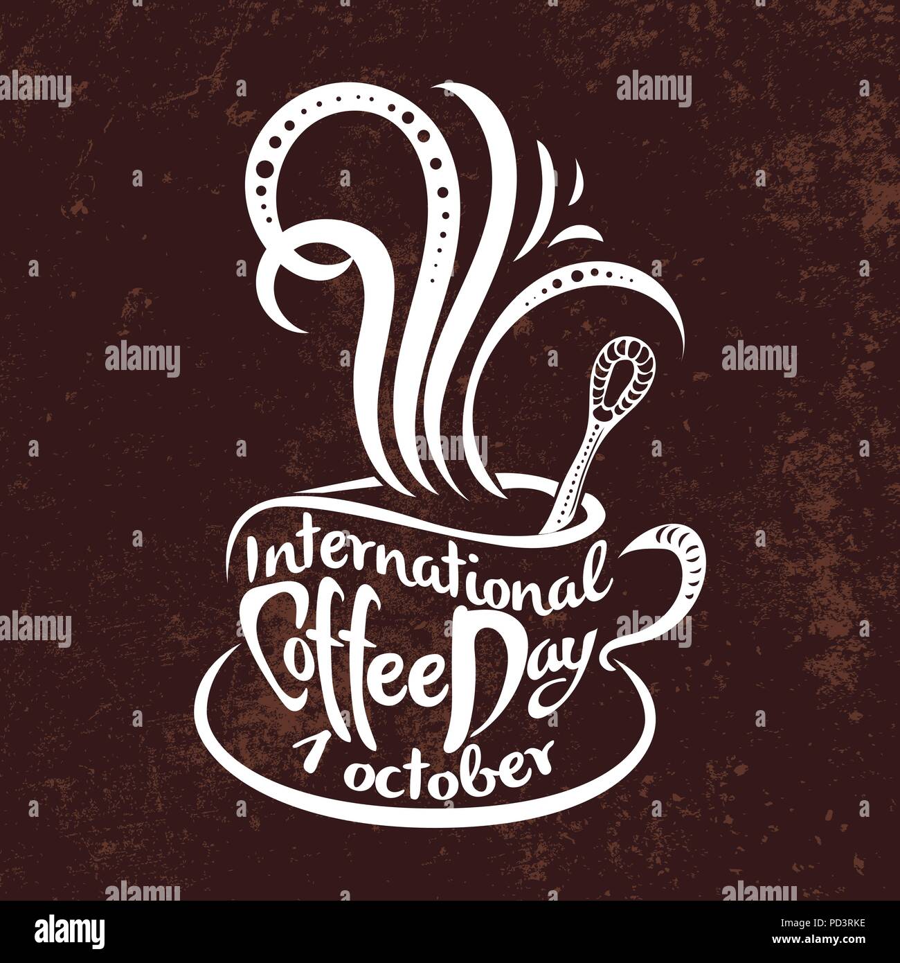 Internationaler Tag des Kaffees. Am 1. Oktober. Essen event Konzept. Handgefertigte Schriftzug mit dem Namen der Veranstaltung in den Cup eingeschrieben Stock Vektor