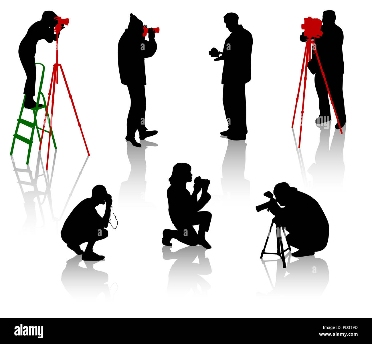 Silhouetten von Fotografen, während der verschiedenen Momente des Schießens Stockfoto