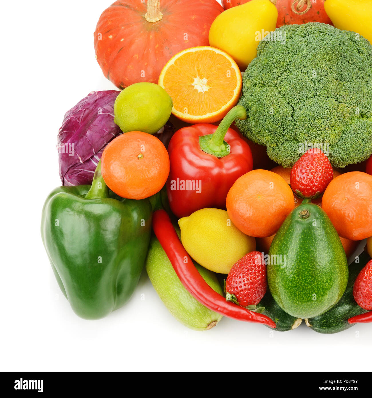 Obst und Gemüse isoliert auf weißem Hintergrund Stockfoto