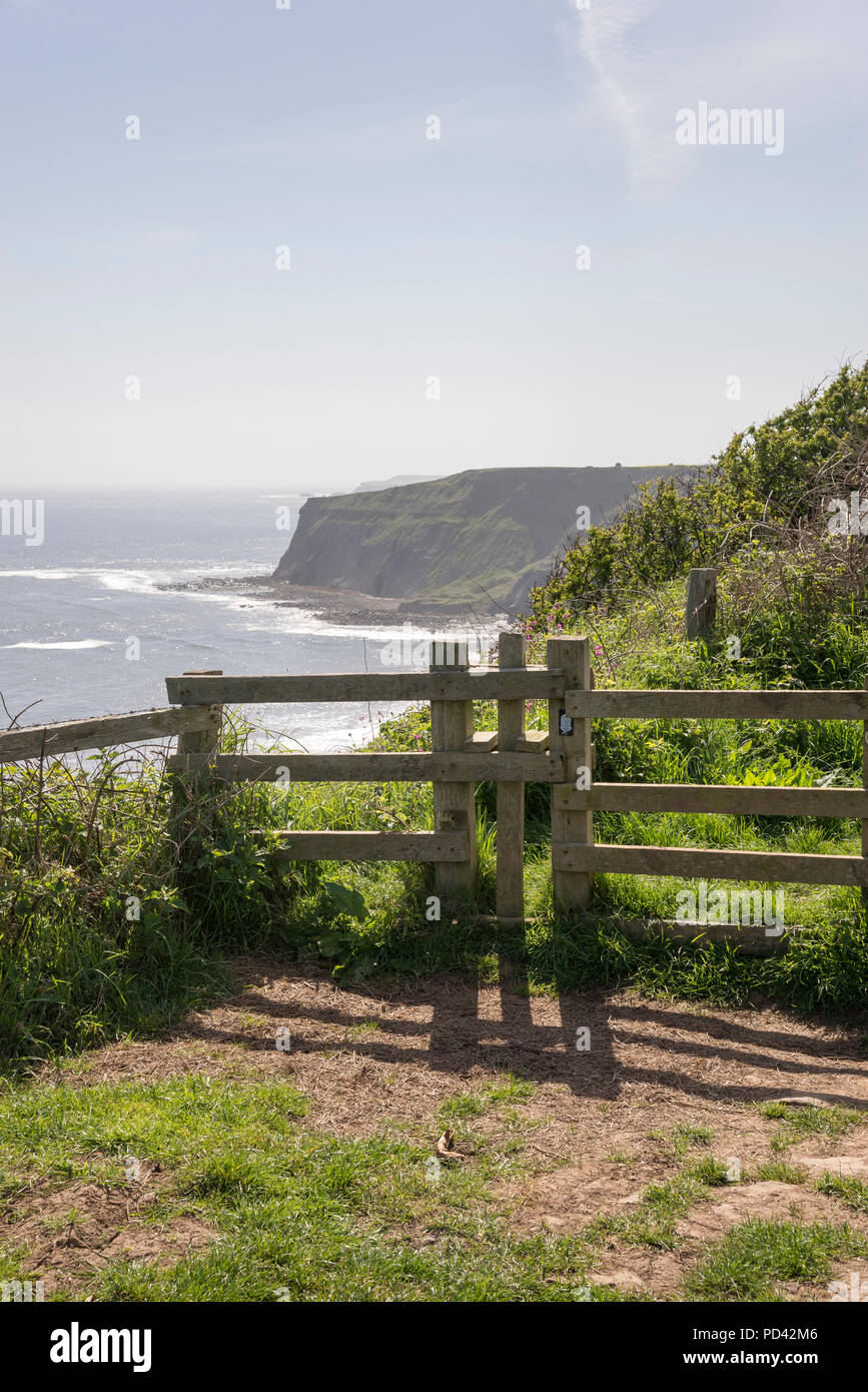 Wunderschöne Küste auf dem Cleveland Weise Coast Path zwischen Kettleness und Sandsend in North Yorkshire, England. Stockfoto